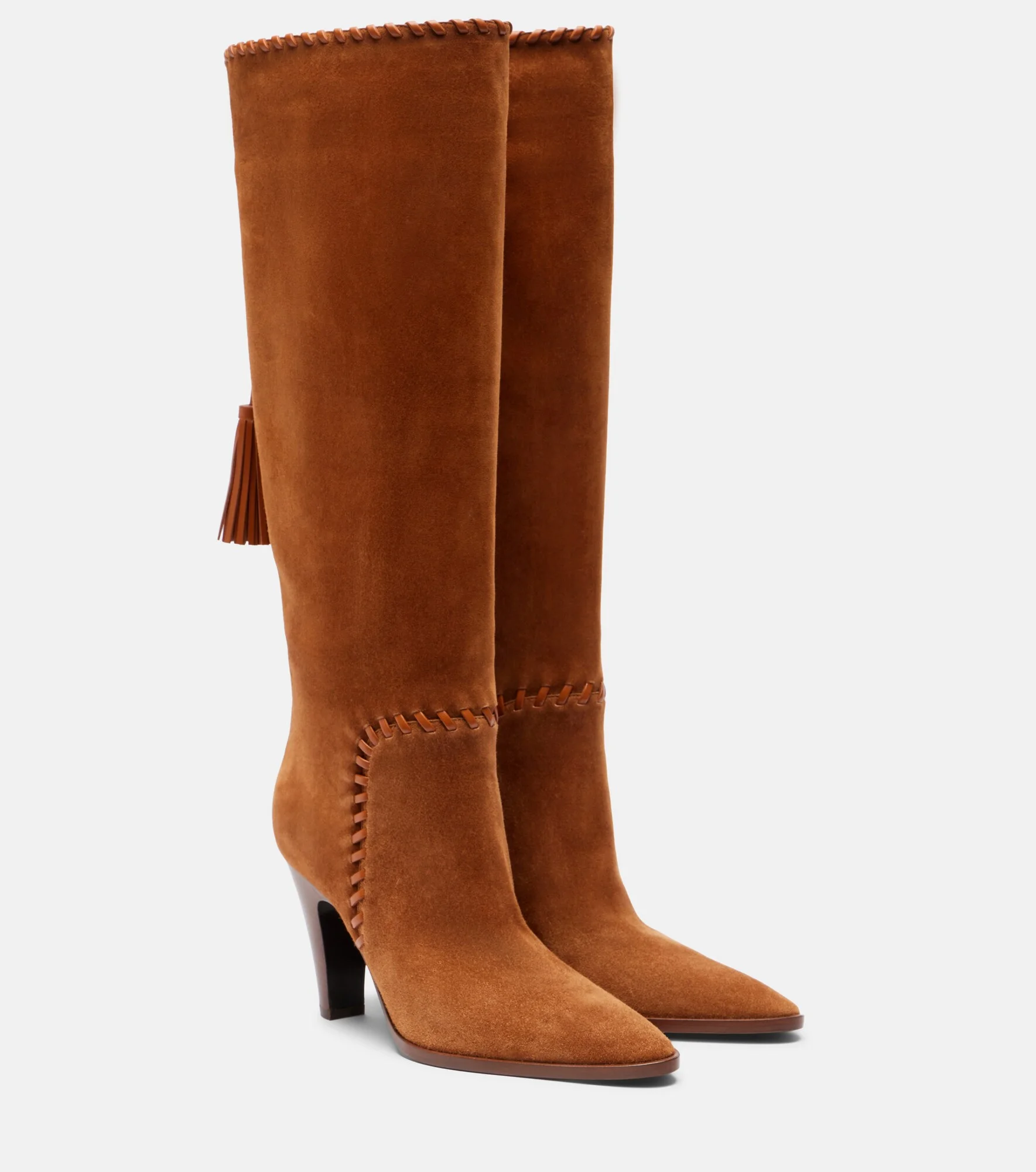 Leather-trimmed suede knee-high boots - 1