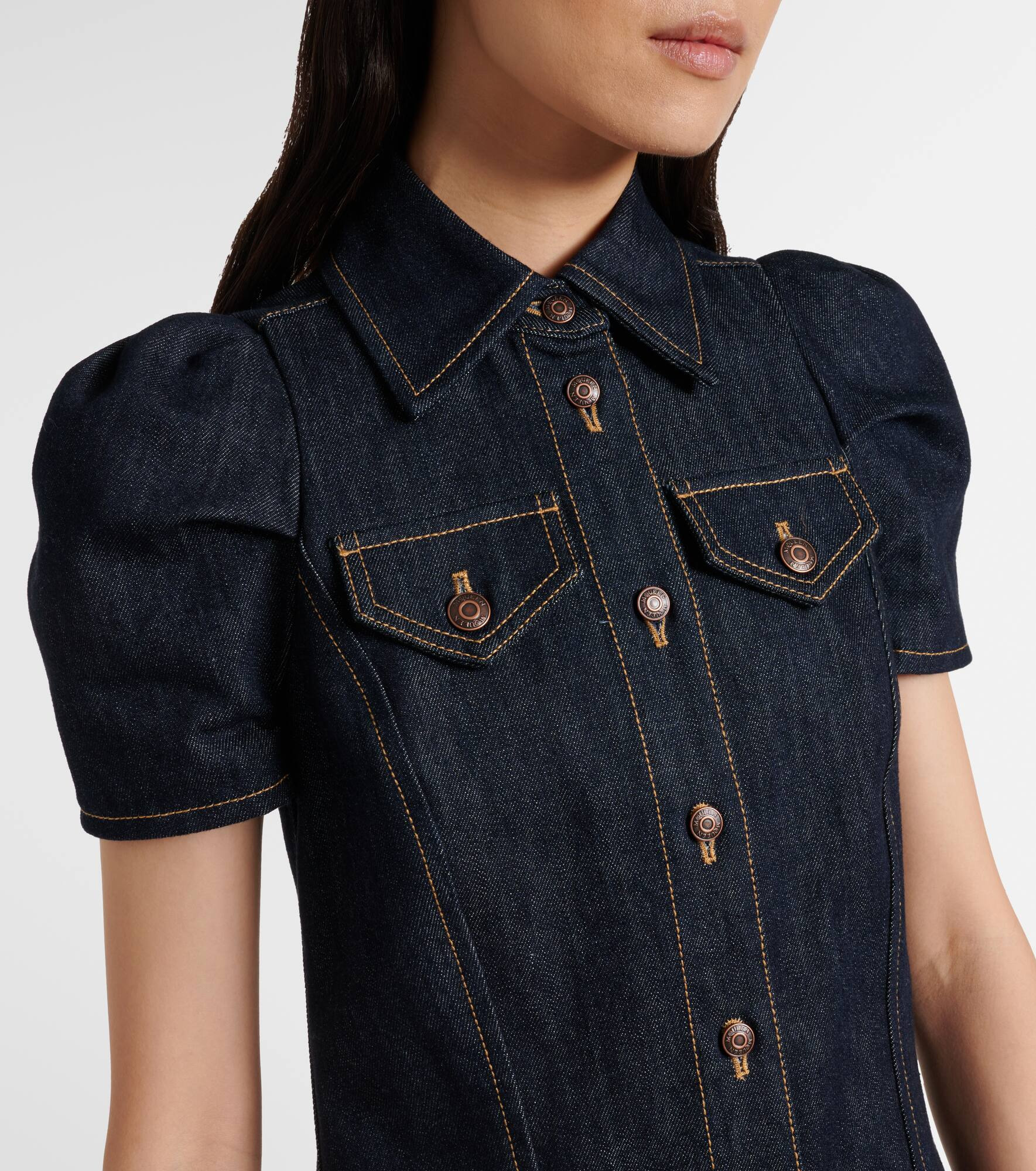 Puff-sleeve denim minidress - 4