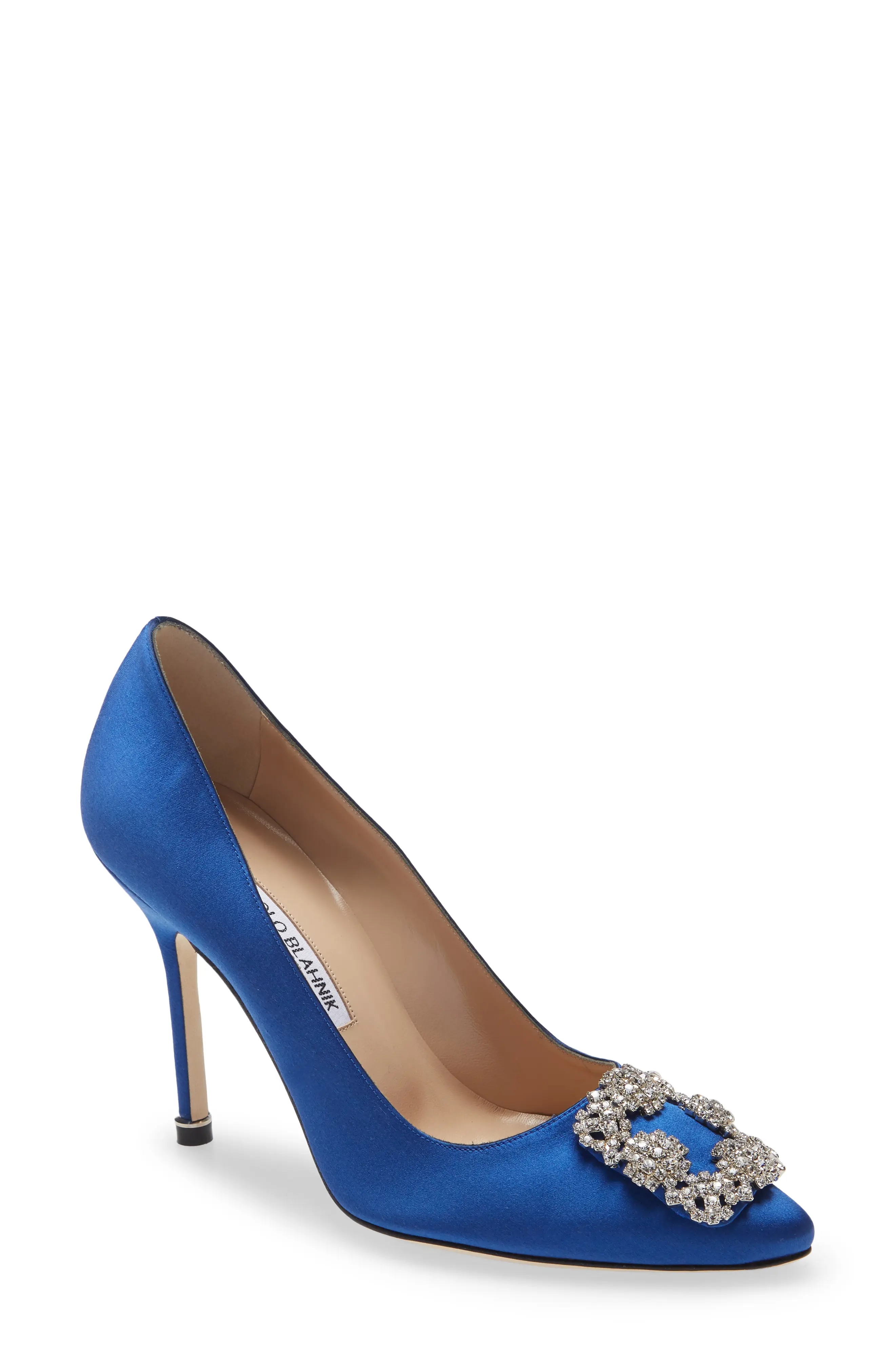 Hangisi Crystal Buckle Pump in Blue Satin Clear/Buckle - 1