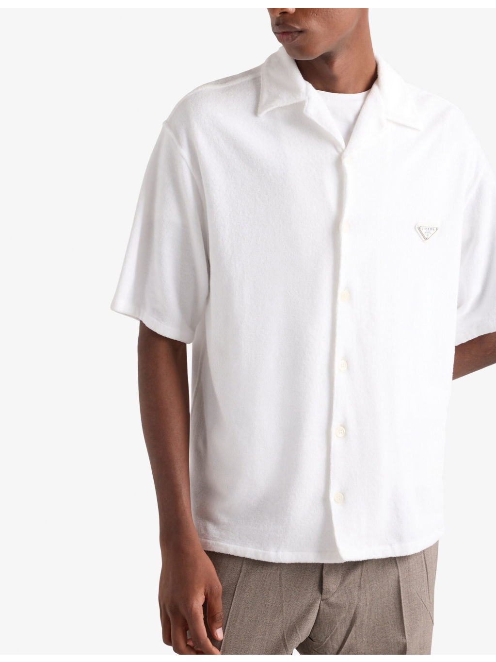 Short-Sleeve Triangle-Plaque Cotton Terry Shirt - 3