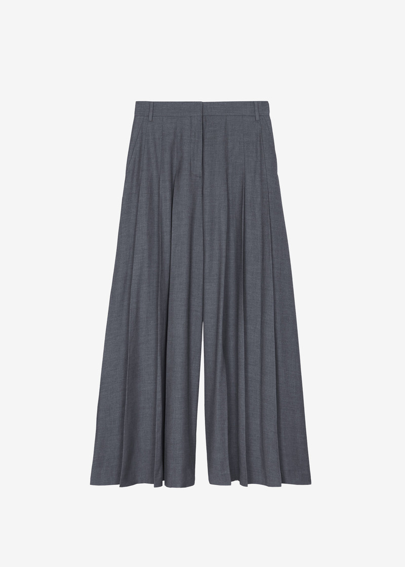 Carrick Pleated Wide Trousers - Dark Grey Melange 1
