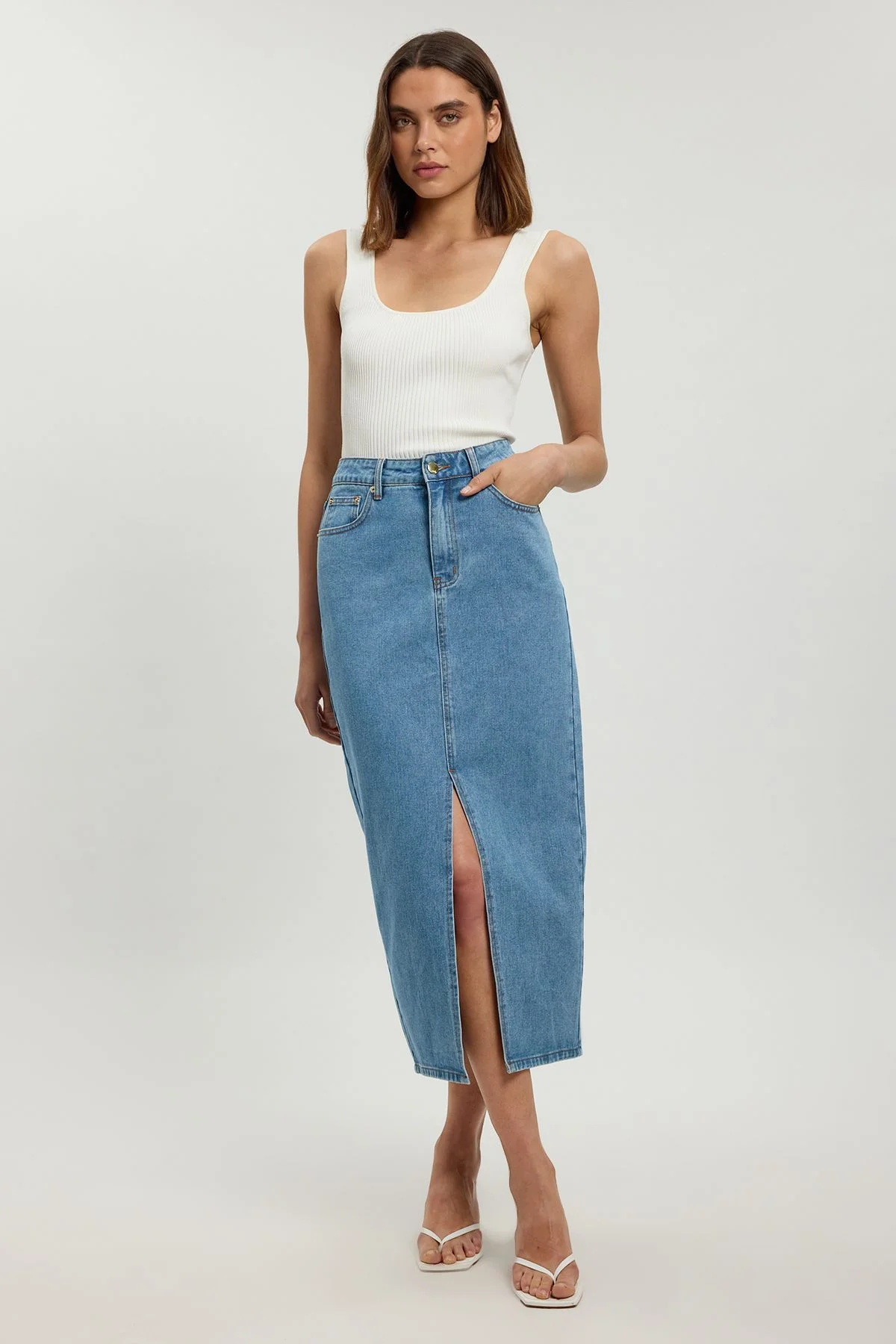 Forever Denim 5 Pocket Midi Pencil Skirt - 1