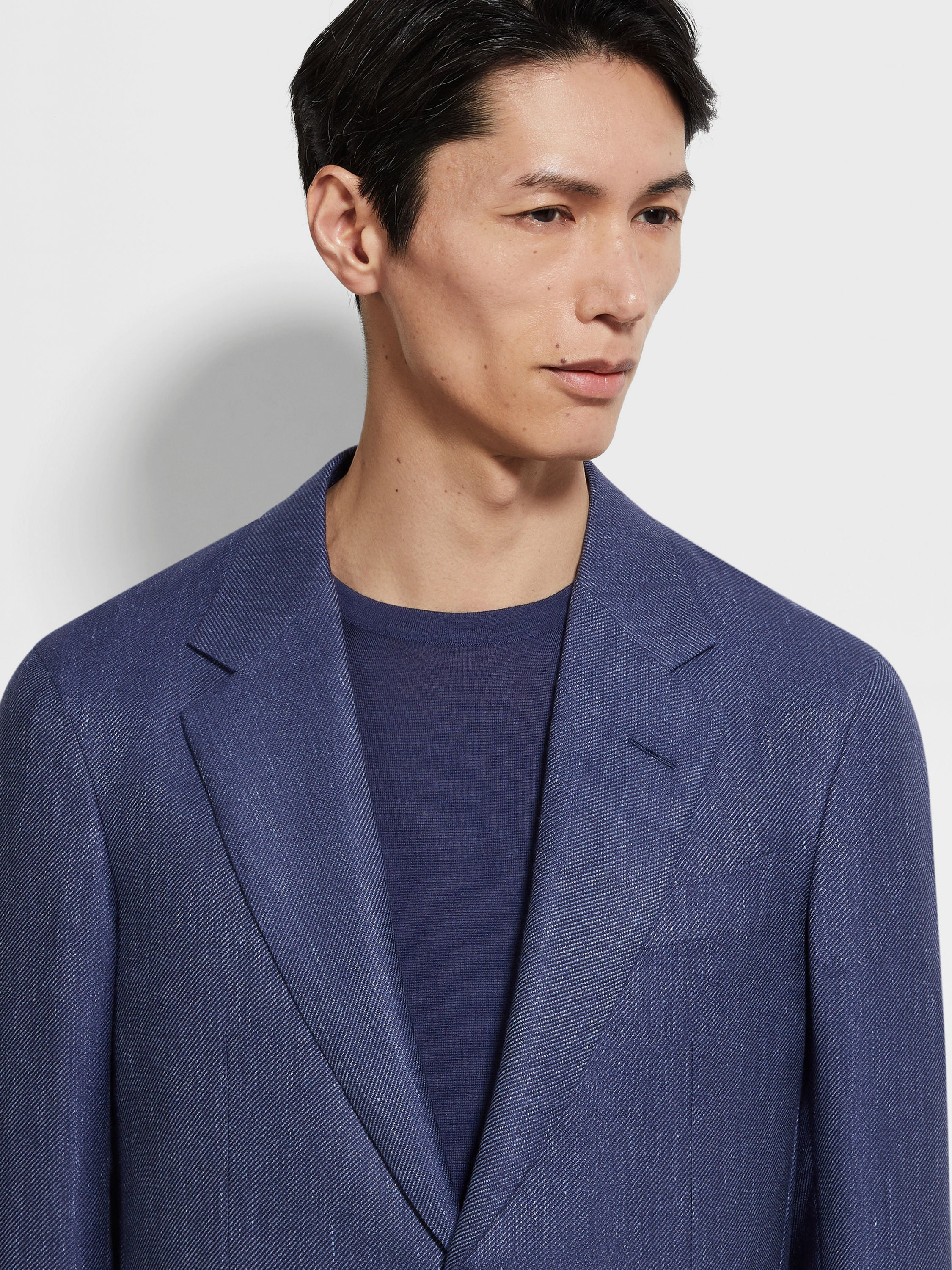 INK BLUE SILK CASHMERE AND LINEN JACKET - 3