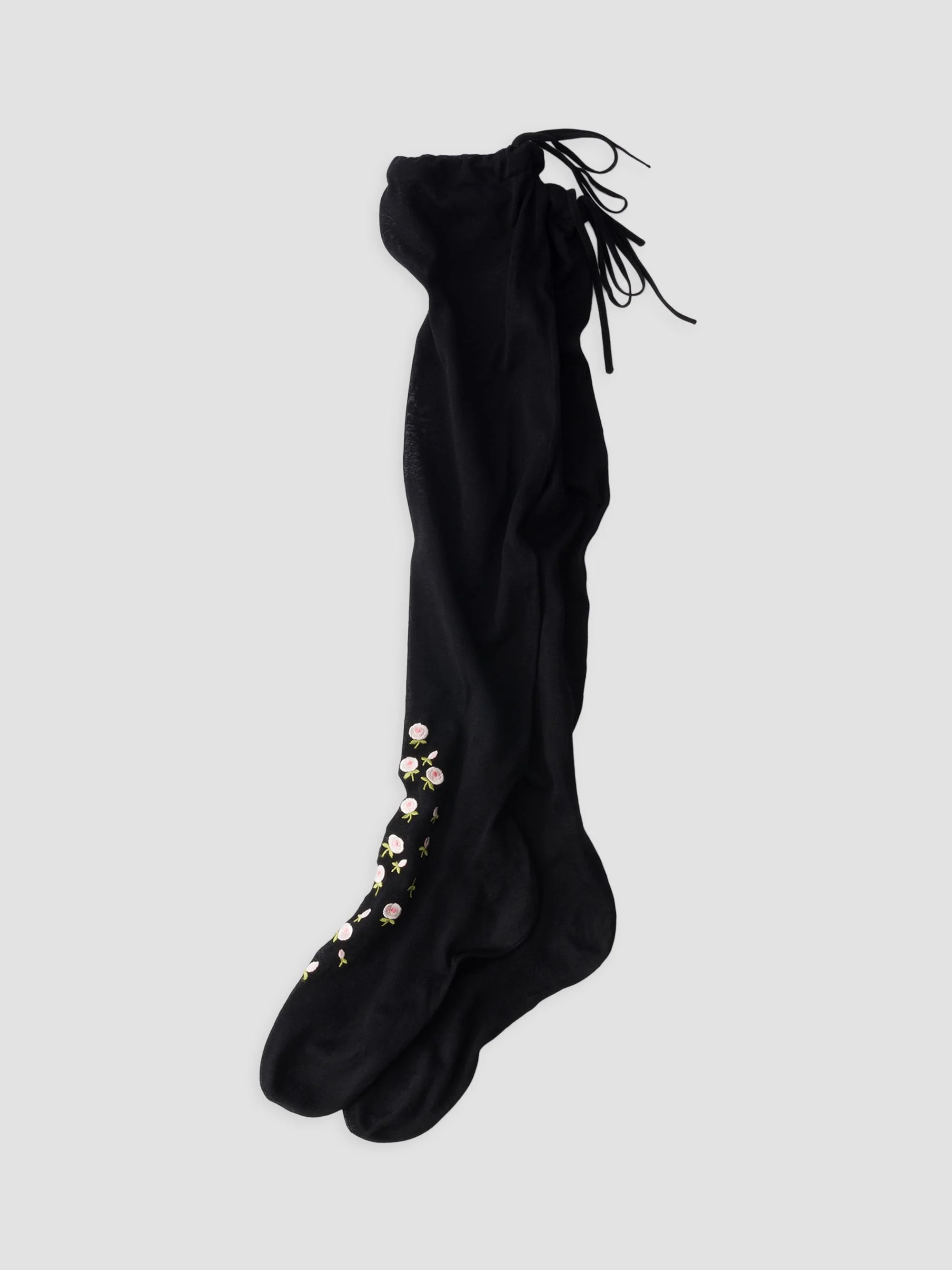 Women's Embroidered Over the Knee Cotton Socks - Black - 1