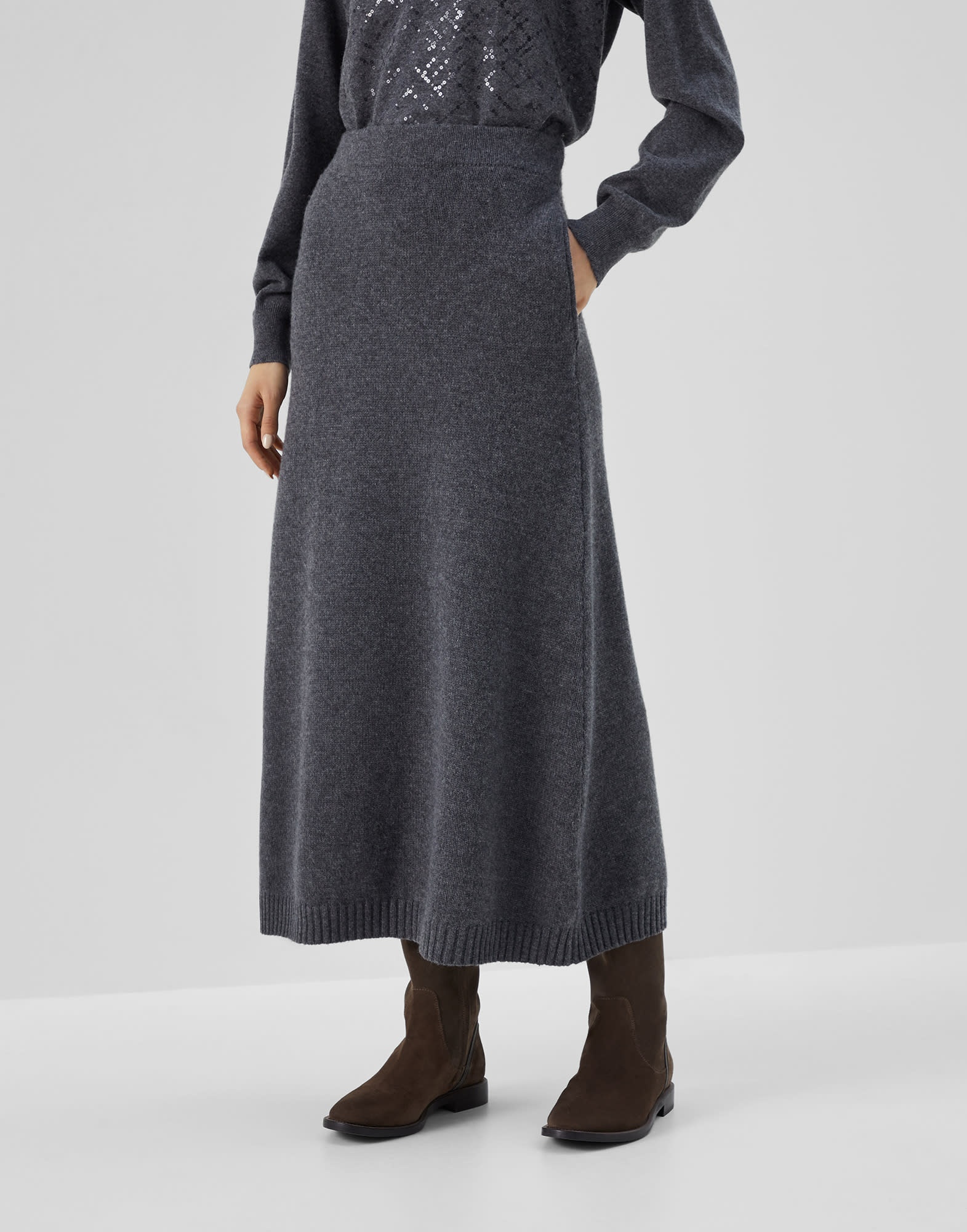 Virgin wool, cashmere and silk knit skirt - 1