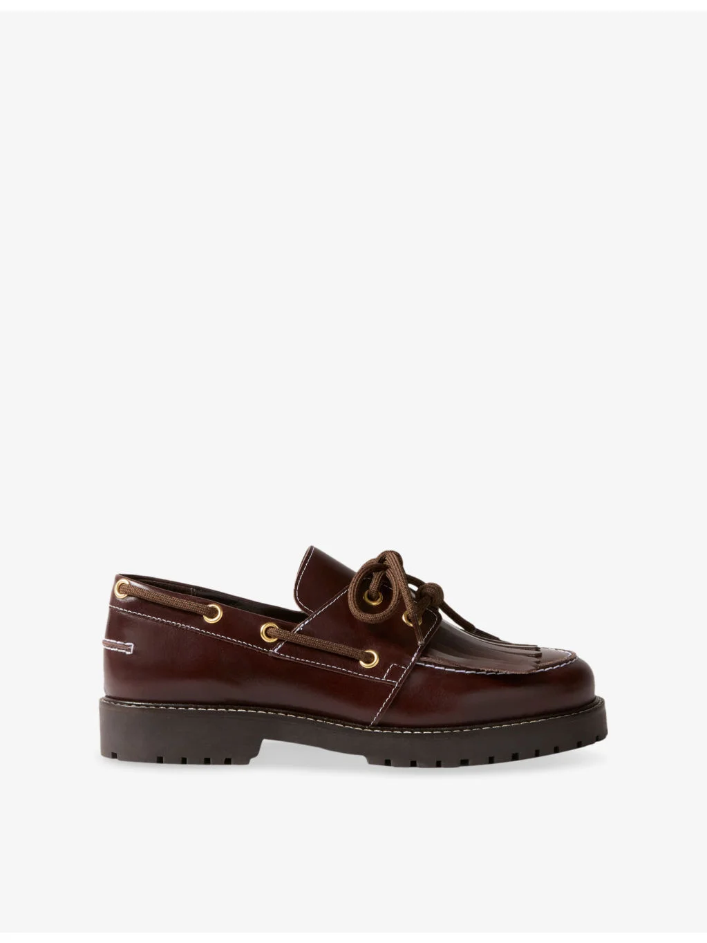 Lace-Up Leather Boat Shoes - 1
