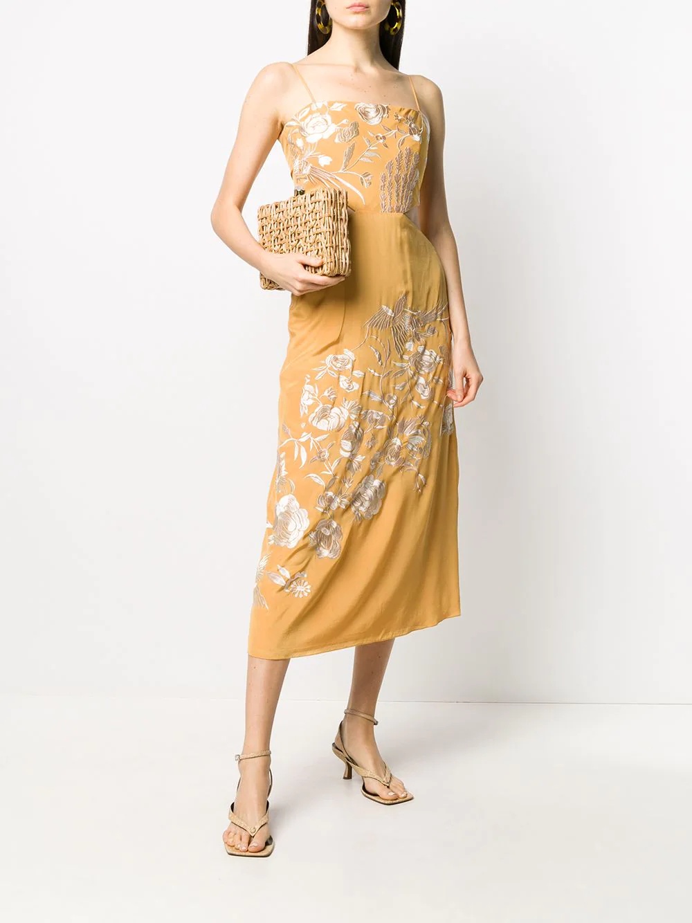 floral-embroidered cut-out midi dress - 2