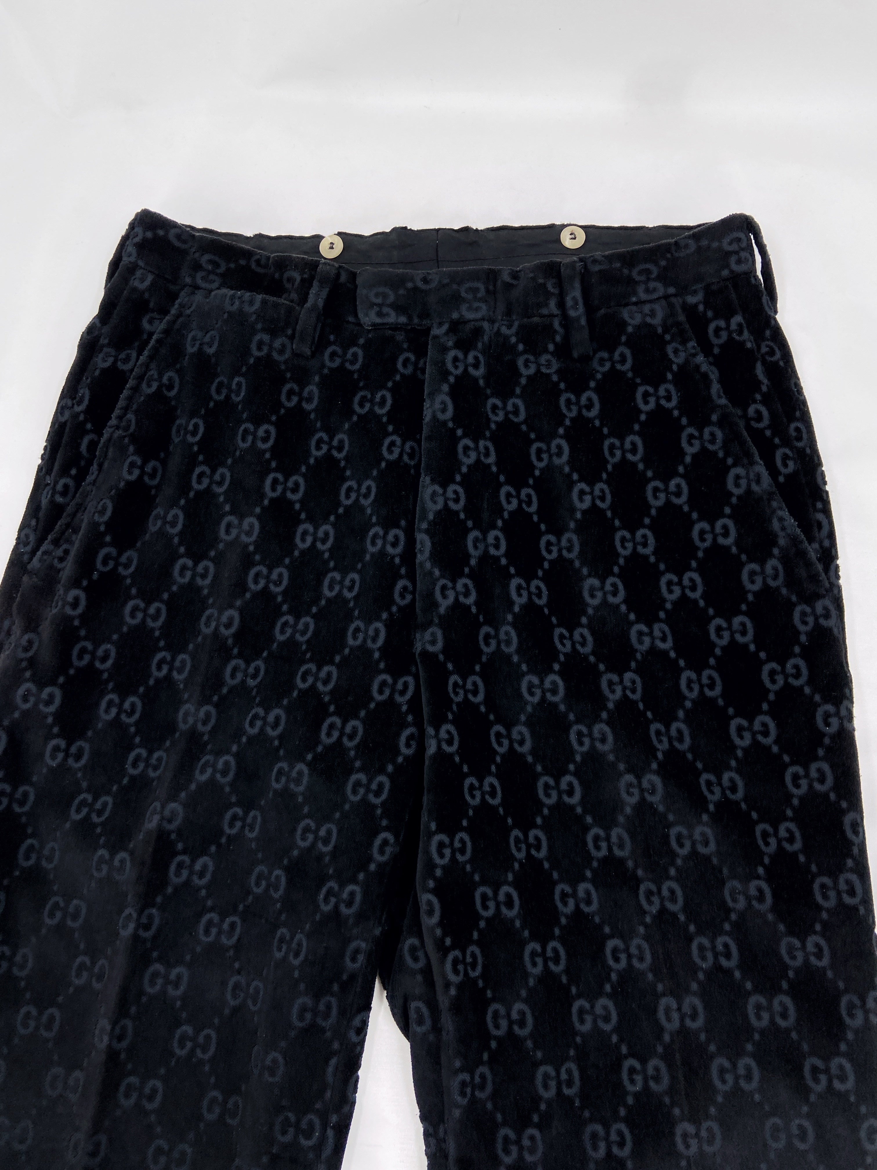 Gucci Fall 1997 Tom Ford Men’s Navy Monogram Velvet Trousers Pants 44 - 11
