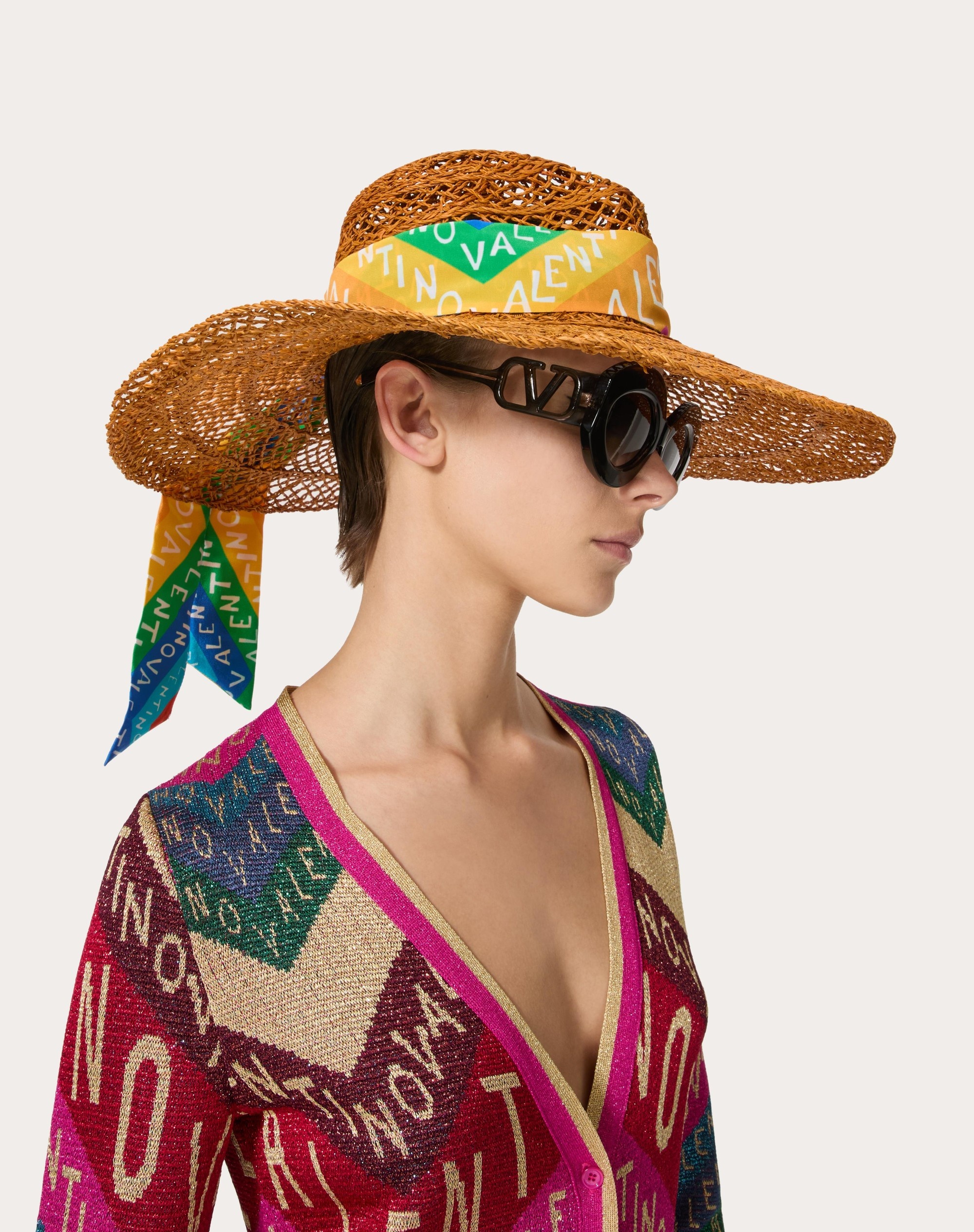 ESCAPE WIDE BRIM STRAW HAT WITH SILK BANDEAU SCARF - 5