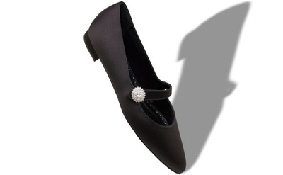 Manolo Blahnik Black Satin Embellished Mary Jane Flat Pumps outlook