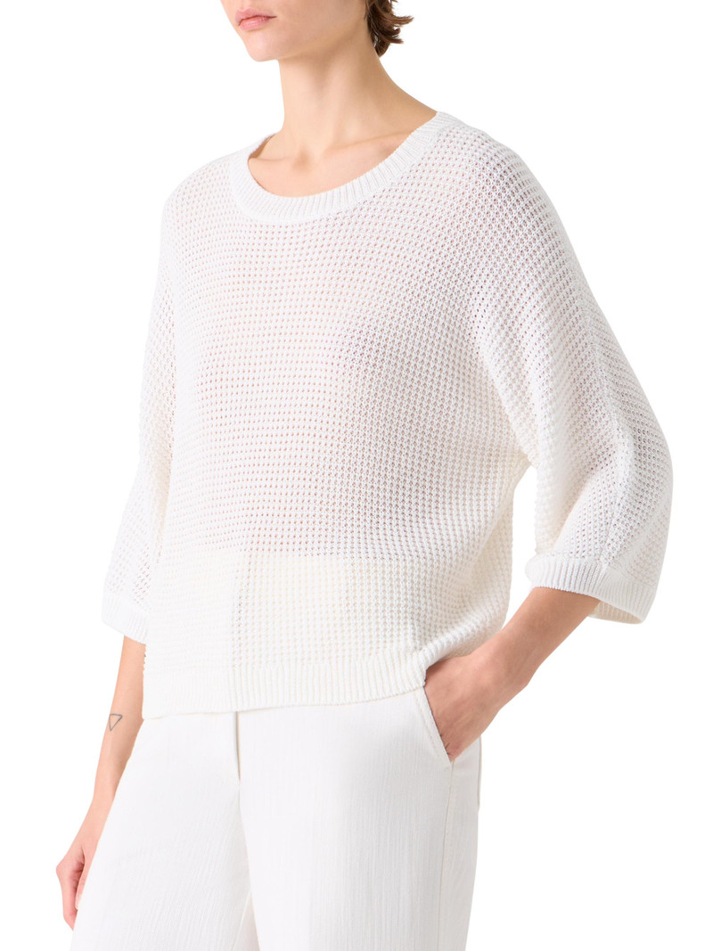 Women's Linen-Cotton Knit Crewneck Sweater - Cream 4