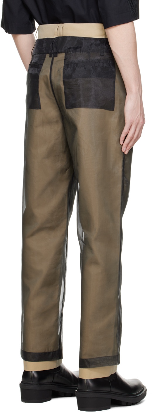 Black & Beige Layered Trousers - 3
