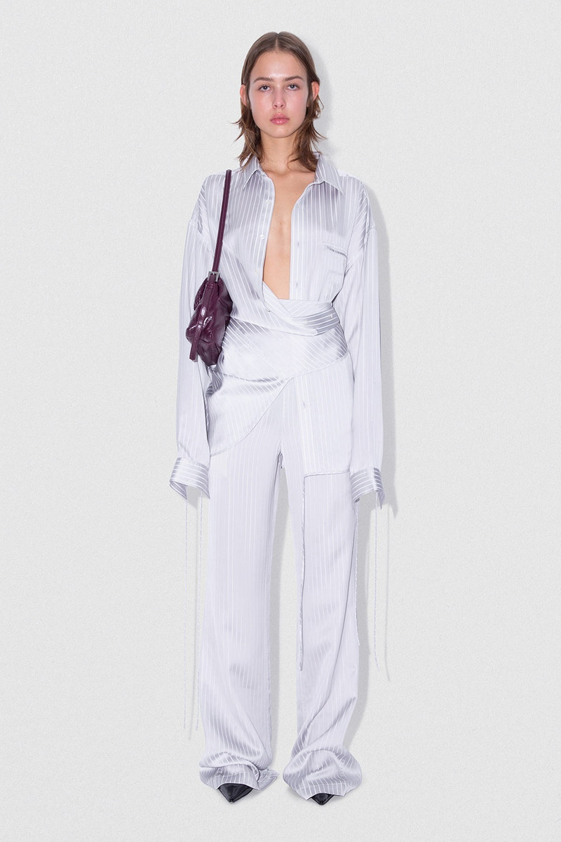 BY FAR SATIN PIN STRIPE TROUSER GREY AND WHITE VISCOSE BLEND outlook