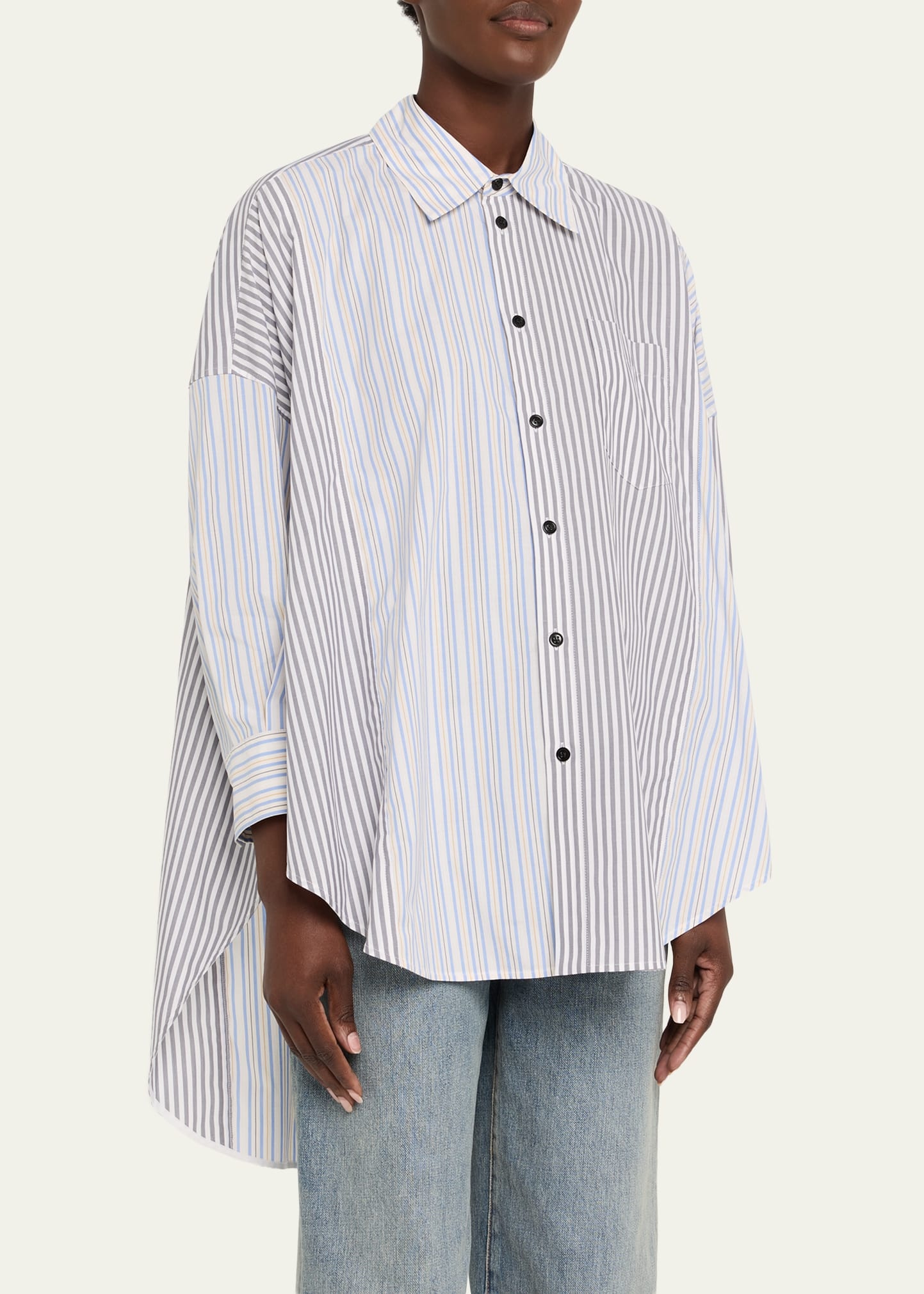 Multi-Striped Oversized Button-Down Shirt - 4