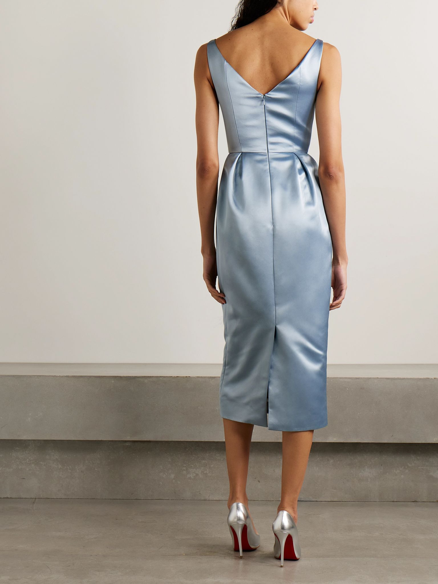 Embellished pleated satin midi dress Sky blue - 3