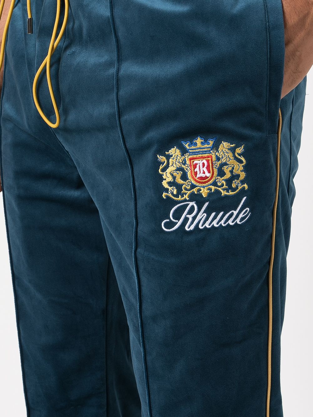 embroidered velvet track pants - 5