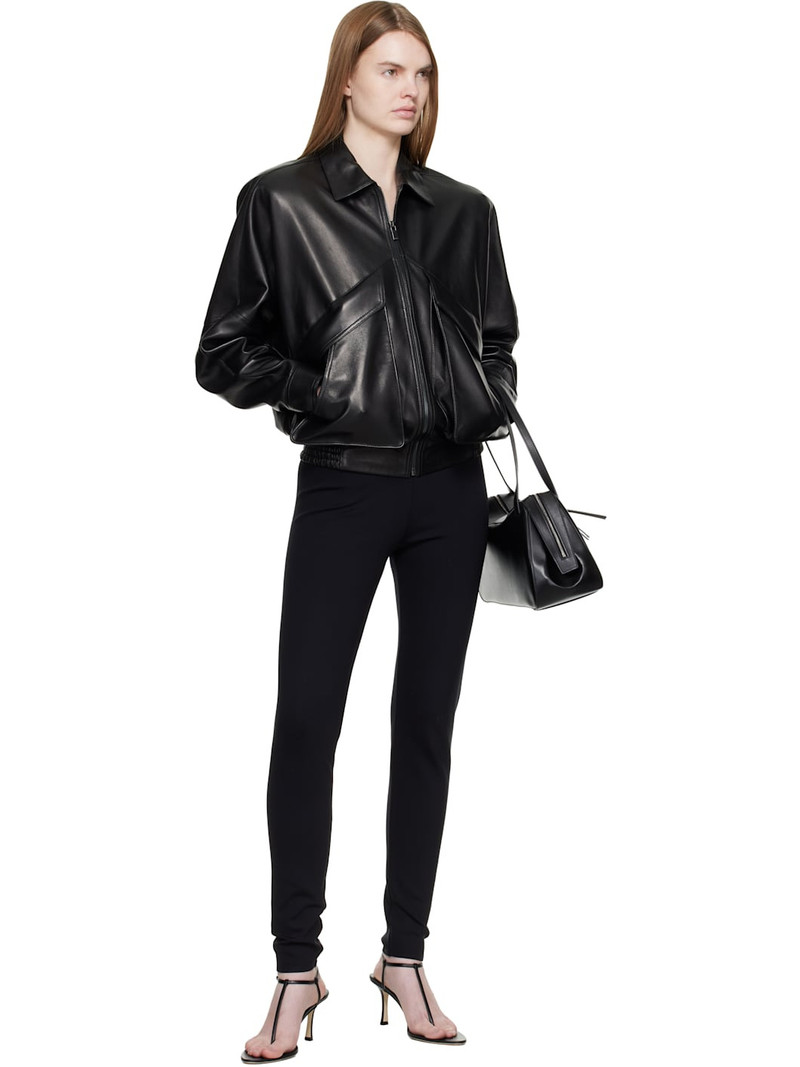 MAGDA BUTRYM Black Classic Collar Vintage Leather Bomber Jacket outlook