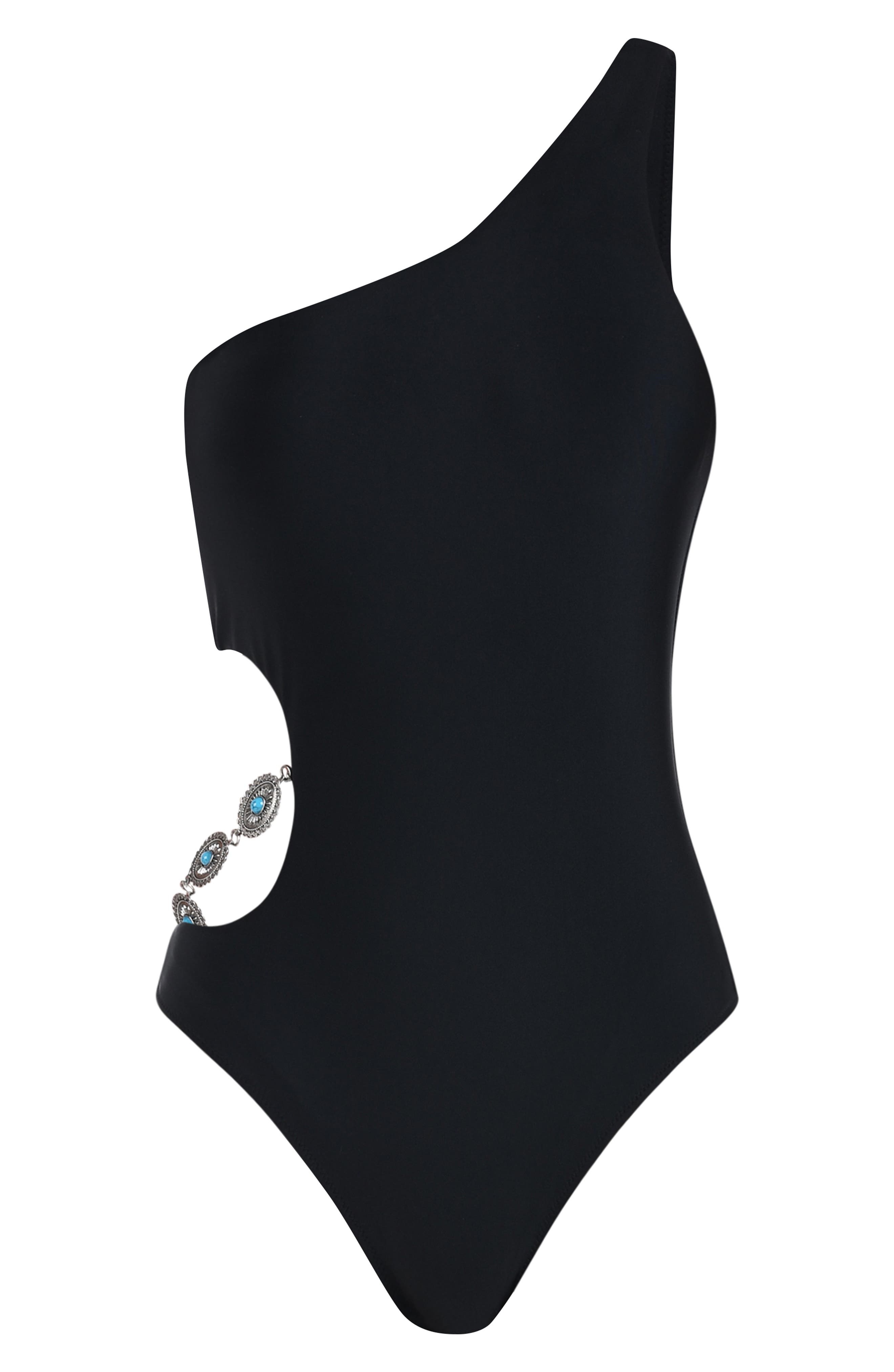 L'AGENCE Ava Cutout Chain One-Shoulder One-Piece Swimsuit in Black at Nordstrom - 4