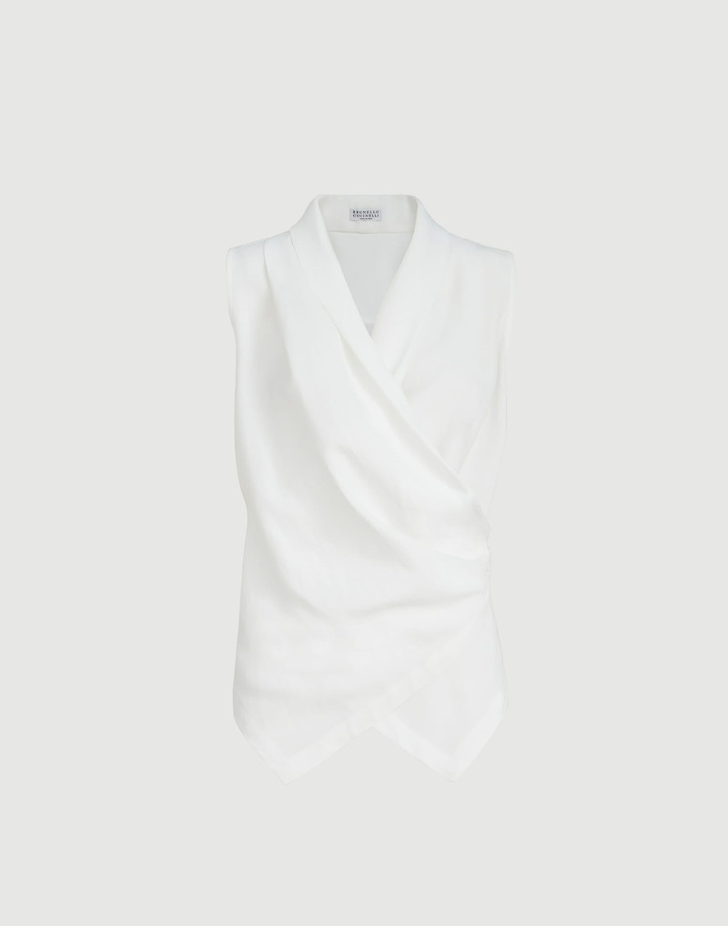 Viscose and linen fluid twill vest with monili 1
