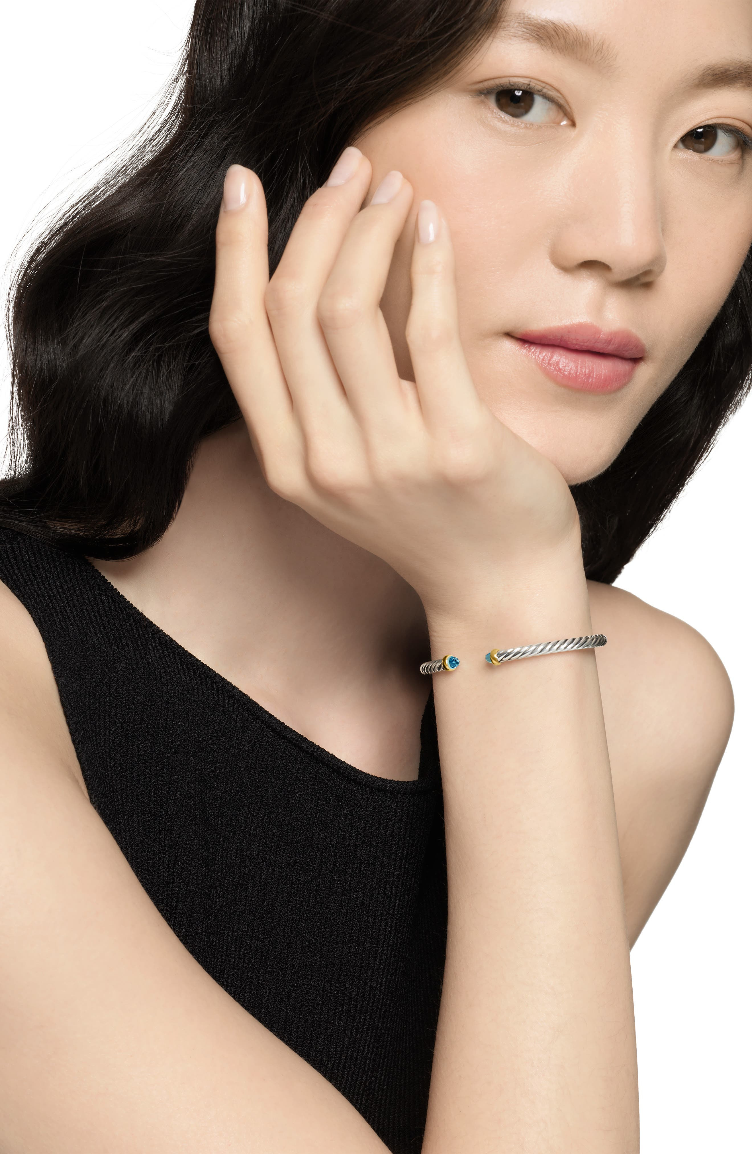 David Yurman Cable Flex Bracelet in Sterling Silver with 14K Yellow Gold, 4mm in Silver/Gold/Blue To - 2