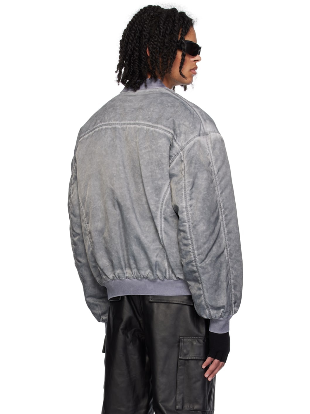 Gray Overdyed Bomber Jacket - 3