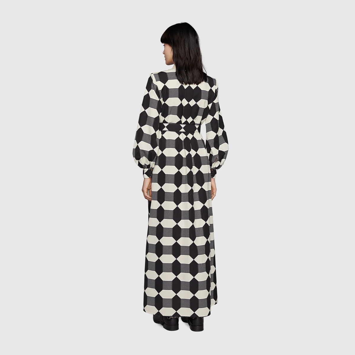 Belted optical print silk dress - 4