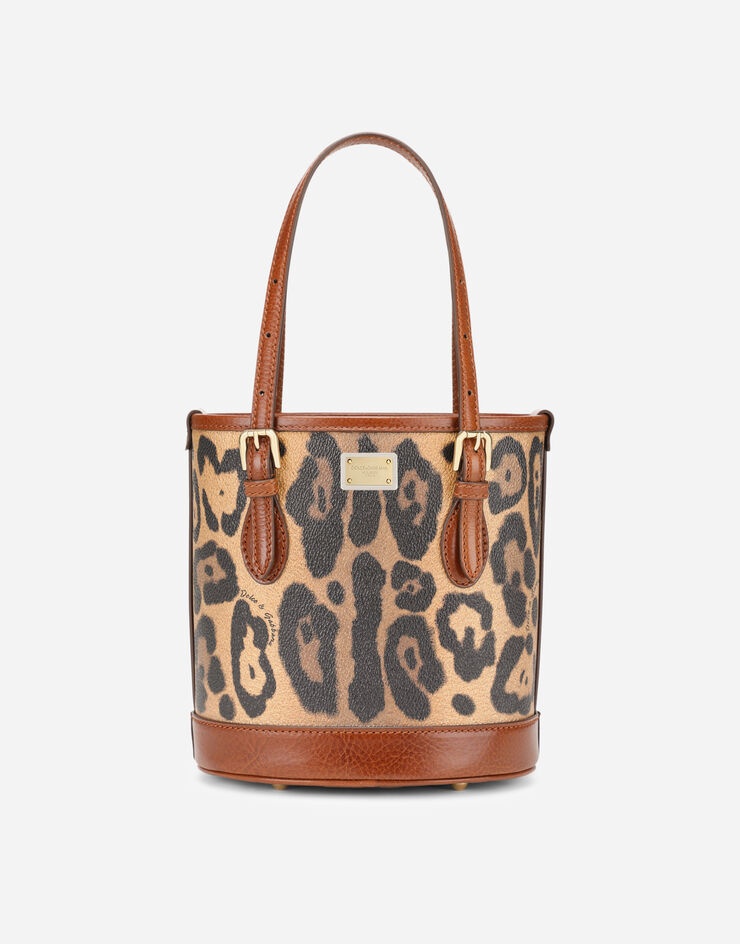 Small bucket bag in leopard-print Crespo with branded plate - 1