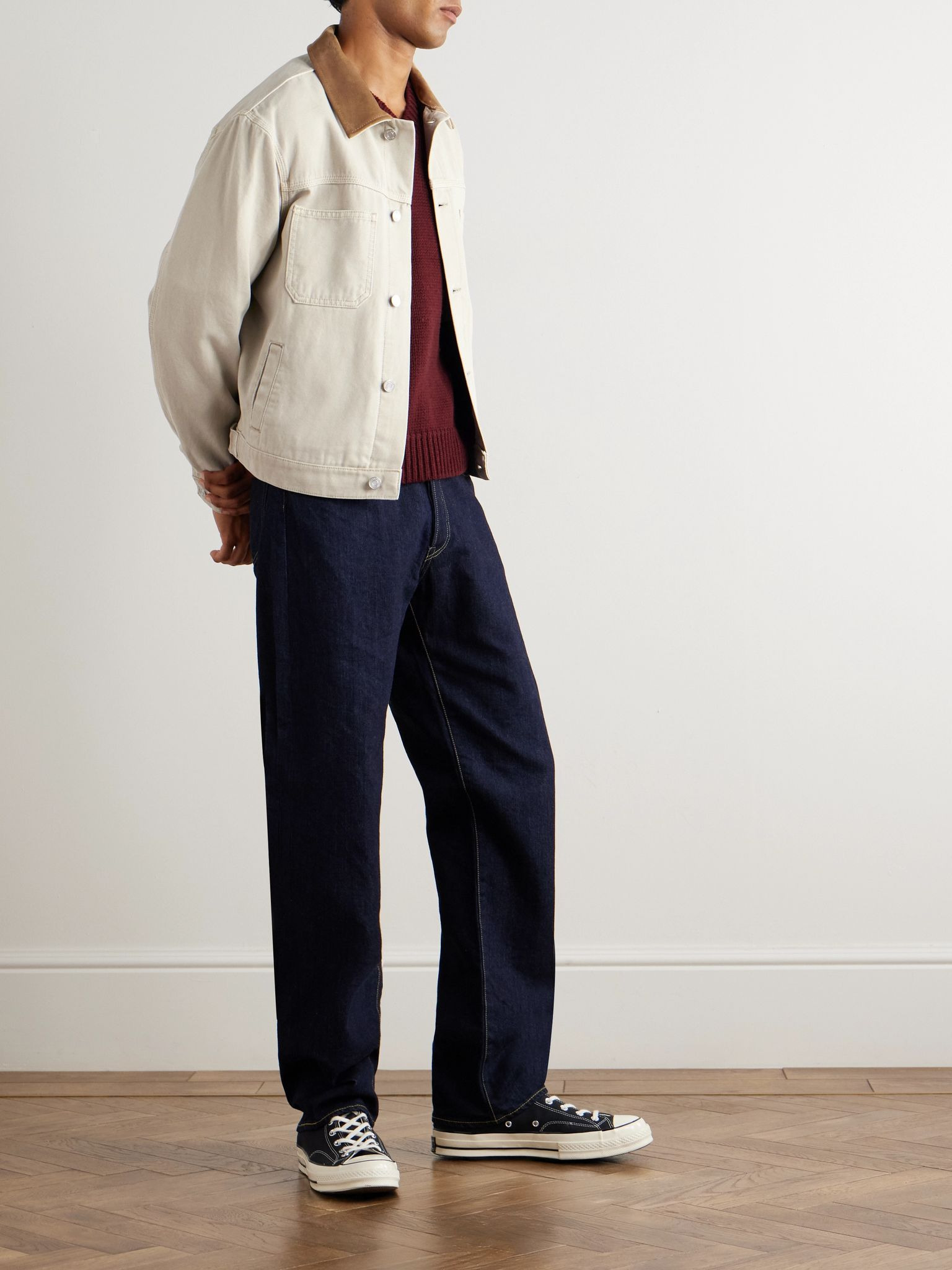 Suede-Trimmed Cotton-Canvas Jacket Cream - 2