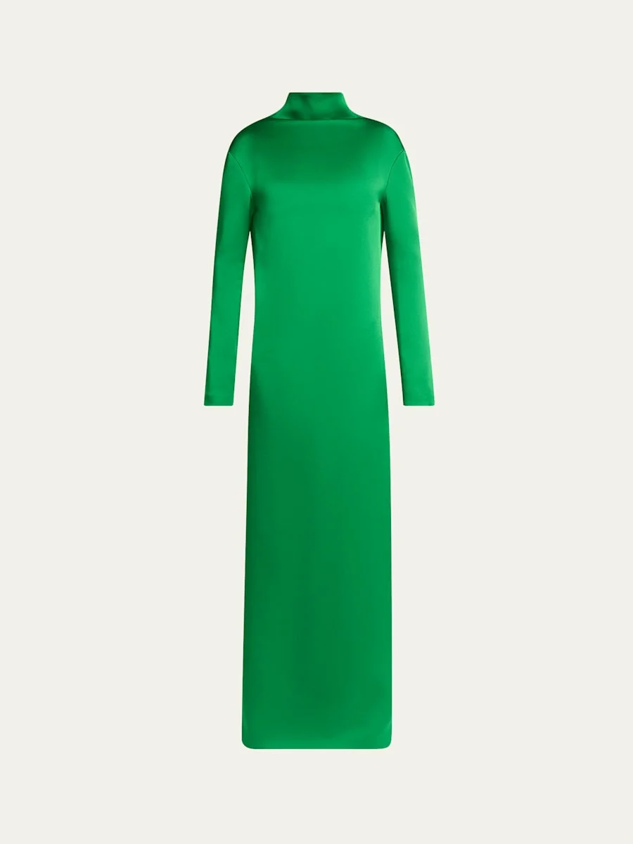 Mock-Neck Long-Sleeve Crepe Gown - 1