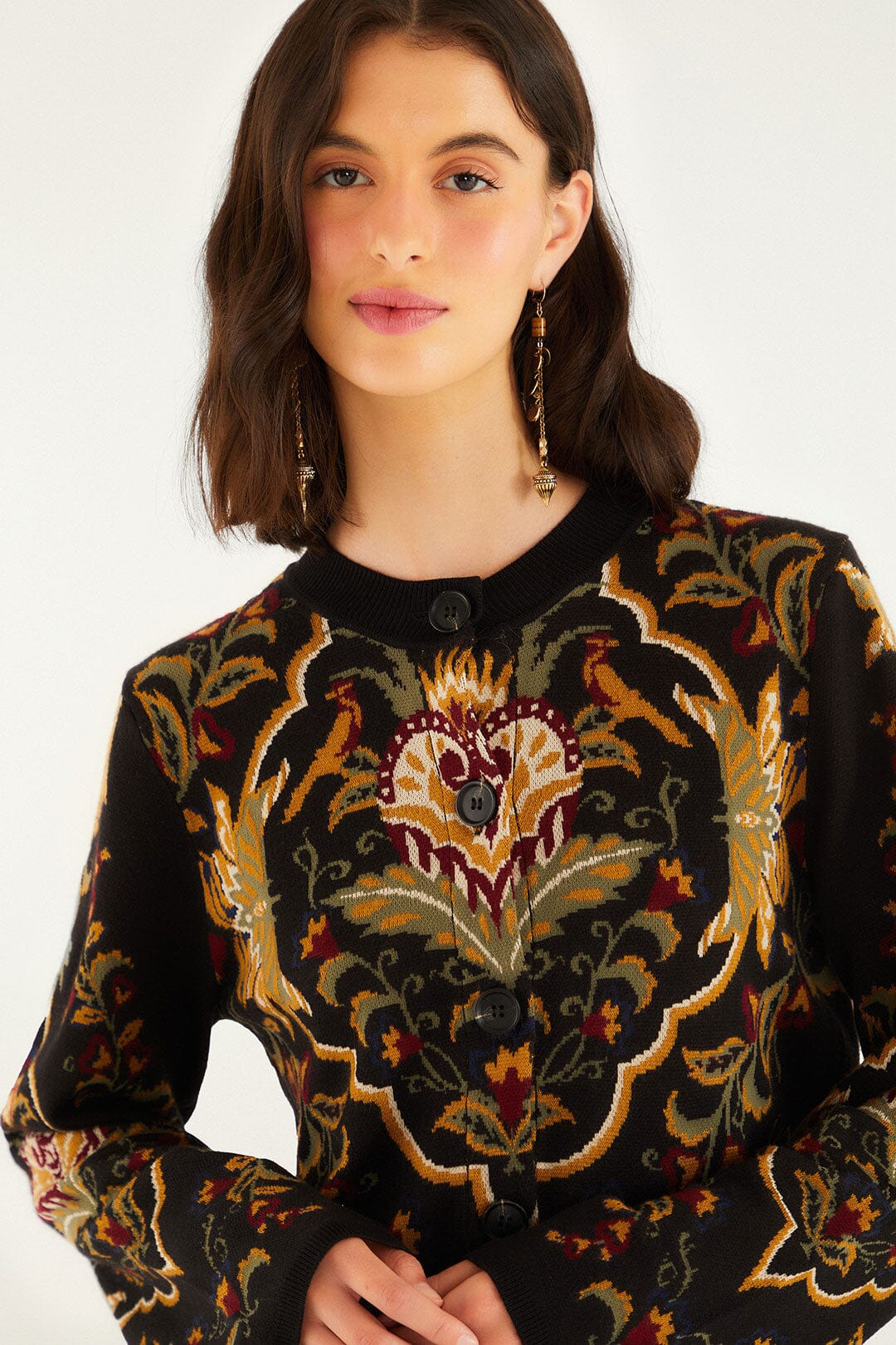 Black Majestic Hearts Knit Cardigan - 3