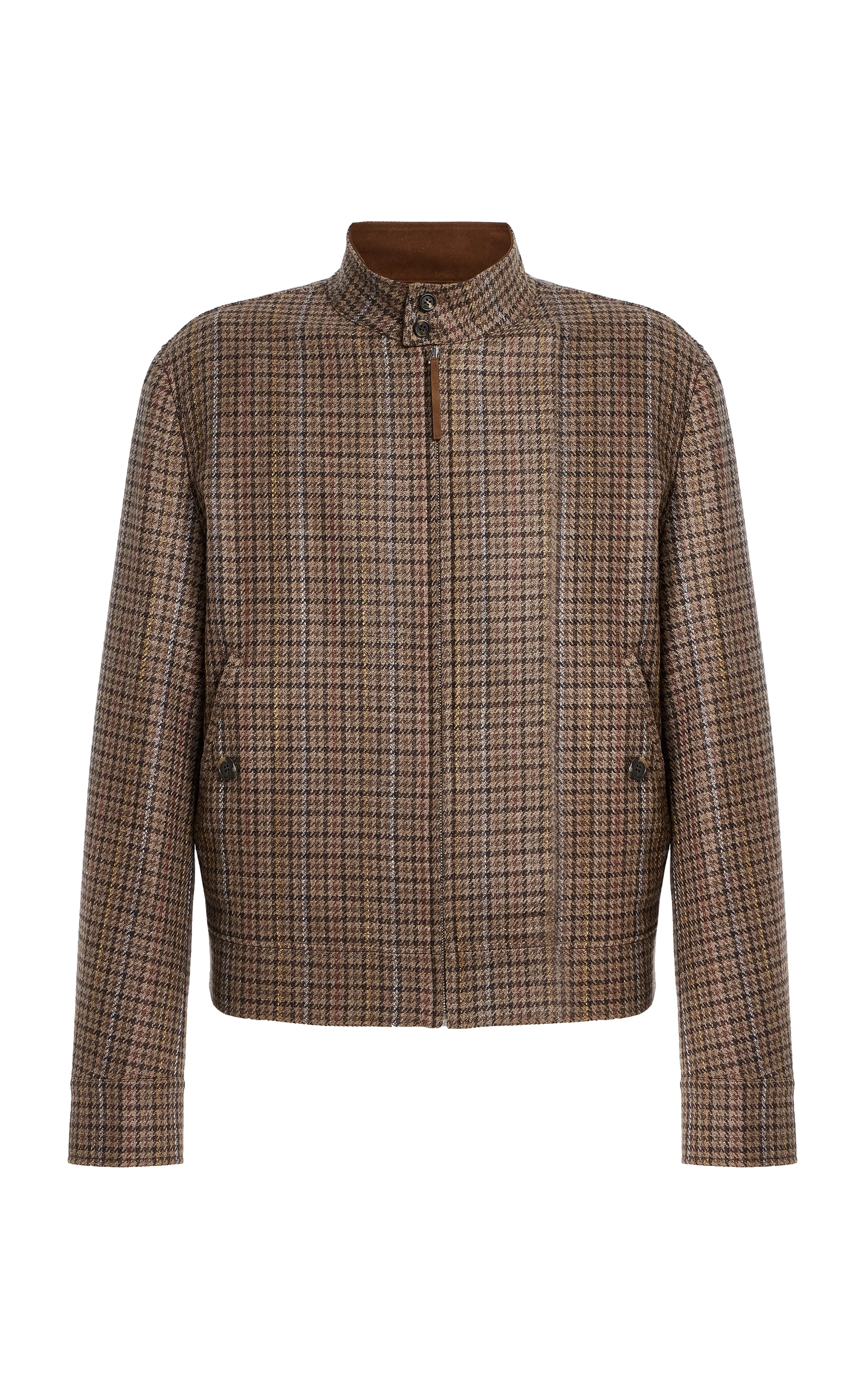 Graham Jacket in Camel Multi Wool Silk Houndstooth - 1