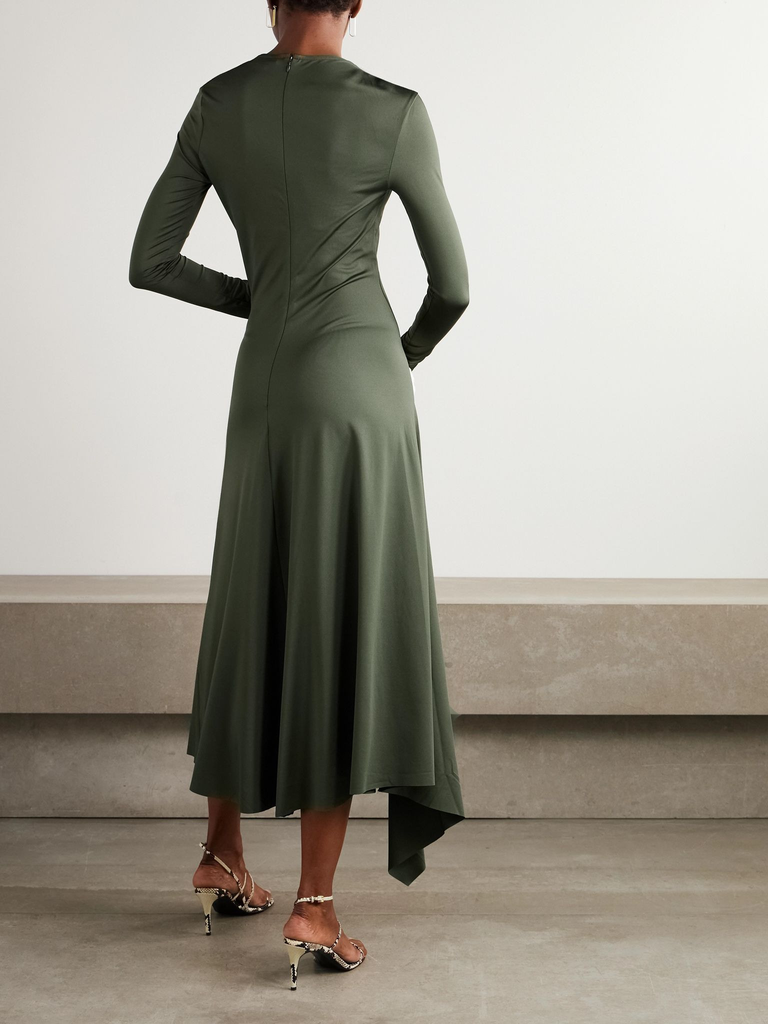 Asymmetric twisted cutout stretch-jersey midi dress Green - 3