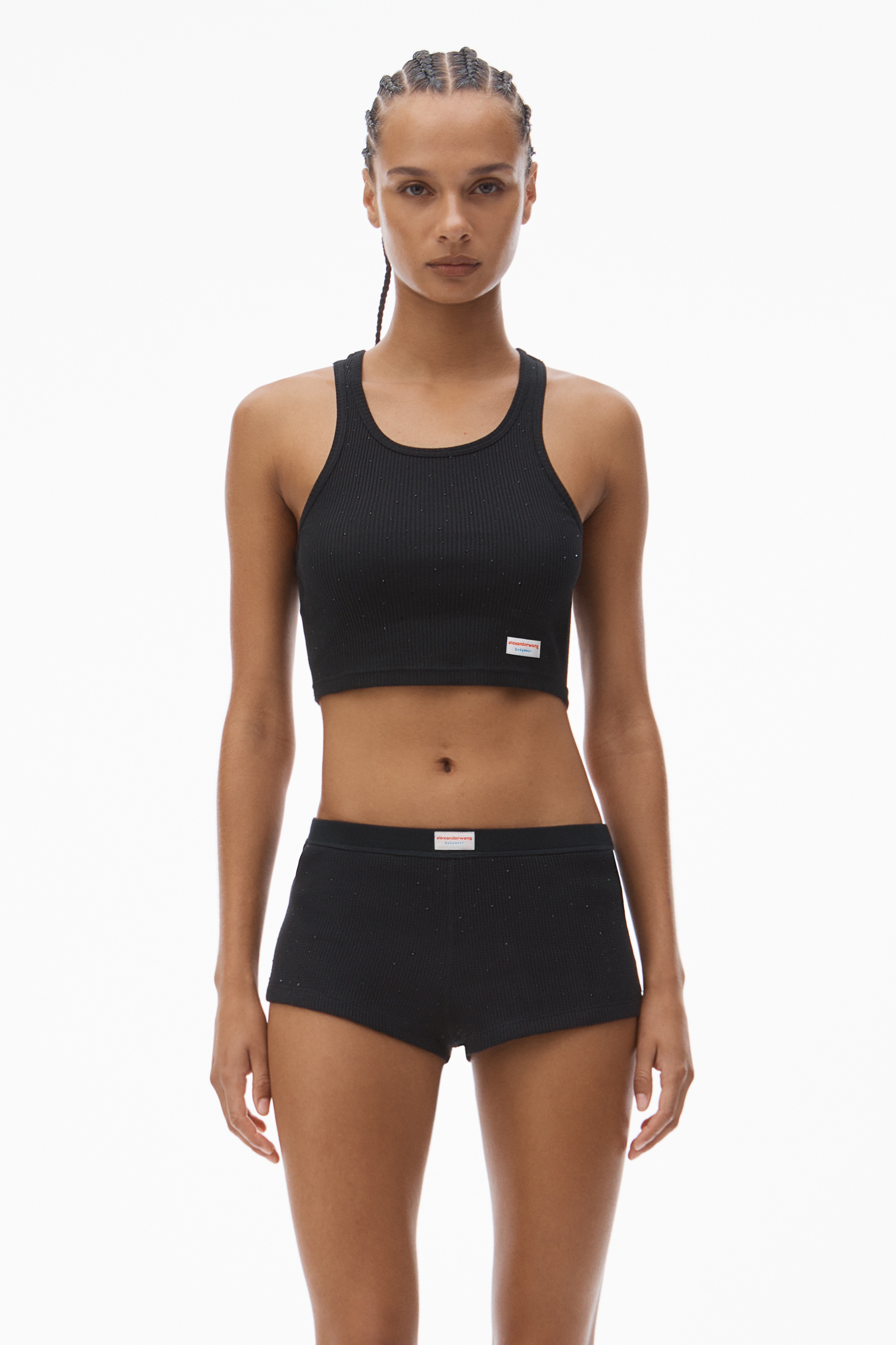 Crystal Hotfix Cropped Racer tank Tee - 2