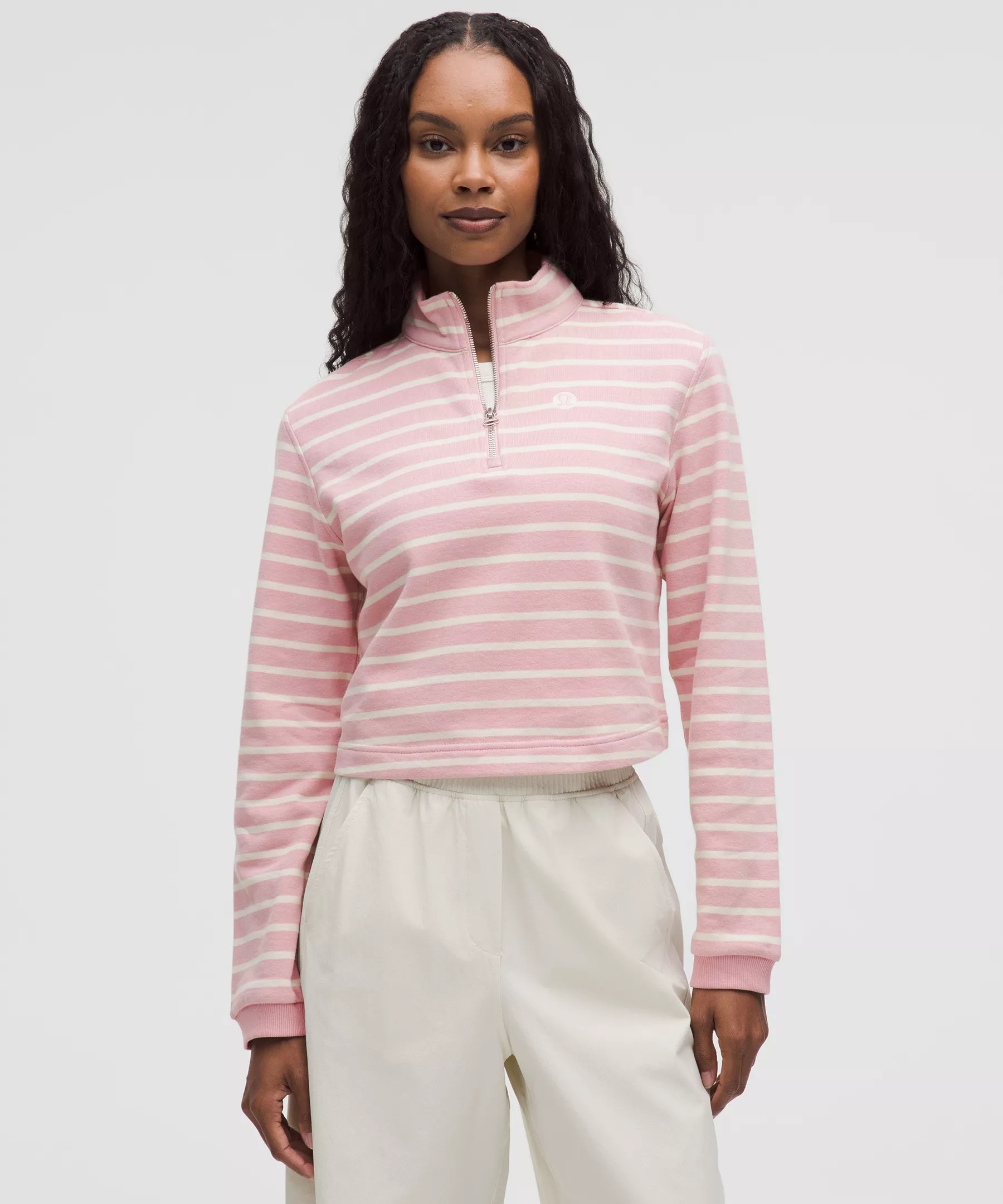 Cotton French Terry Cropped Half Zip - 1