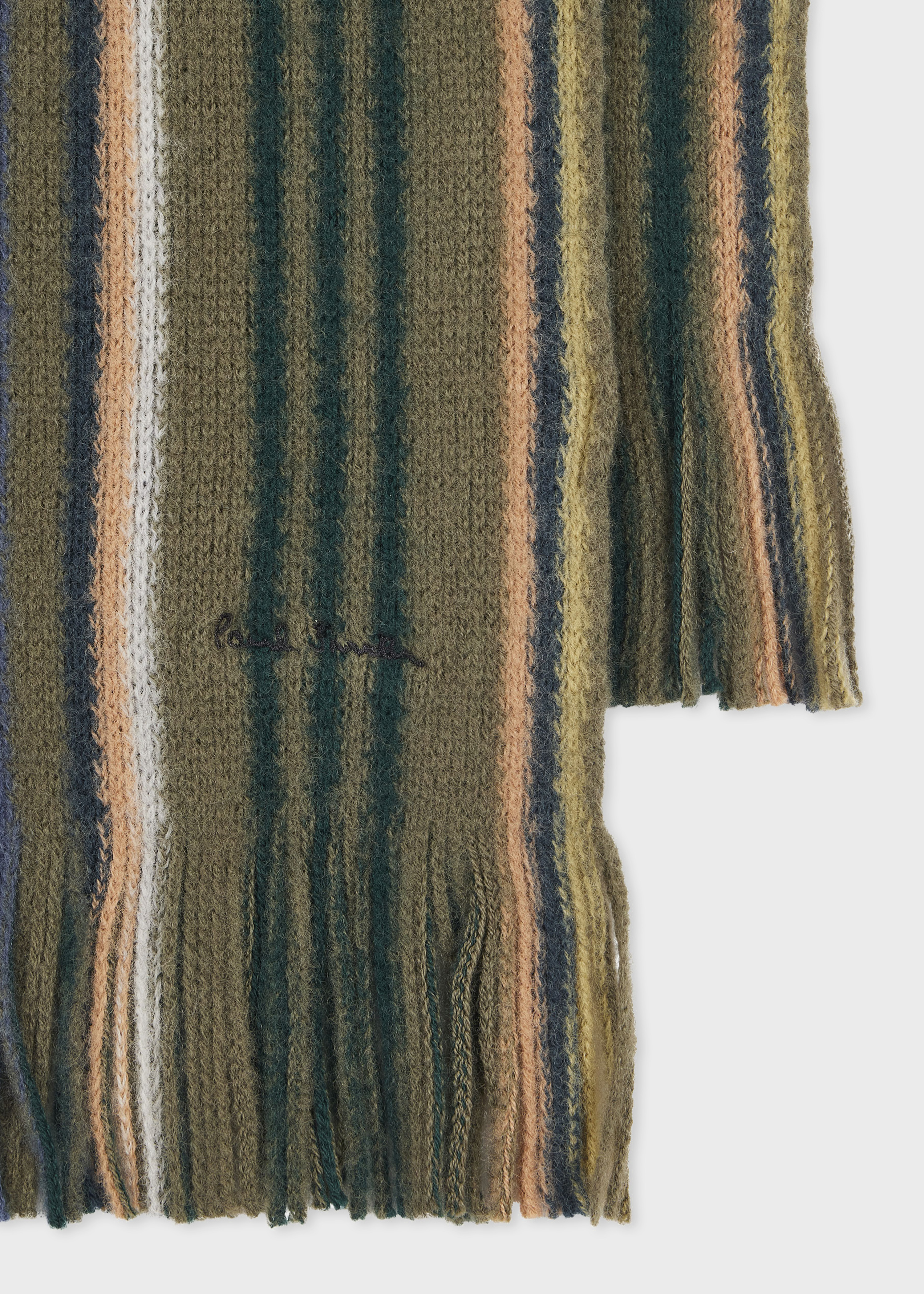 Khaki Multistripe Merino Wool Scarf - 2