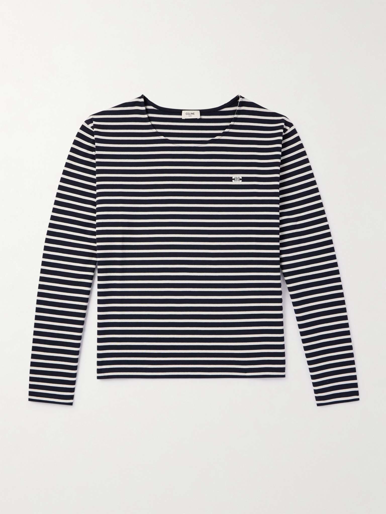 Logo-Embroidered Striped Cotton-Jersey T-Shirt - 1