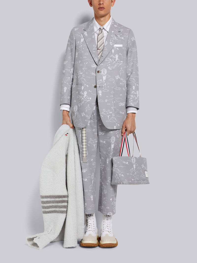 Medium Grey Sky Motif Printed Cotton Canvas Unconstructed Patch Pocket Trousers 4