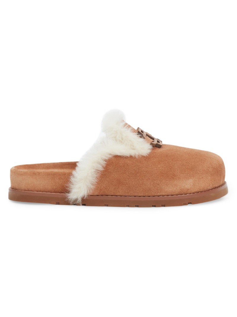 Women's Mila Shearling-Trimmed Suede Slippers - Chestnut 1