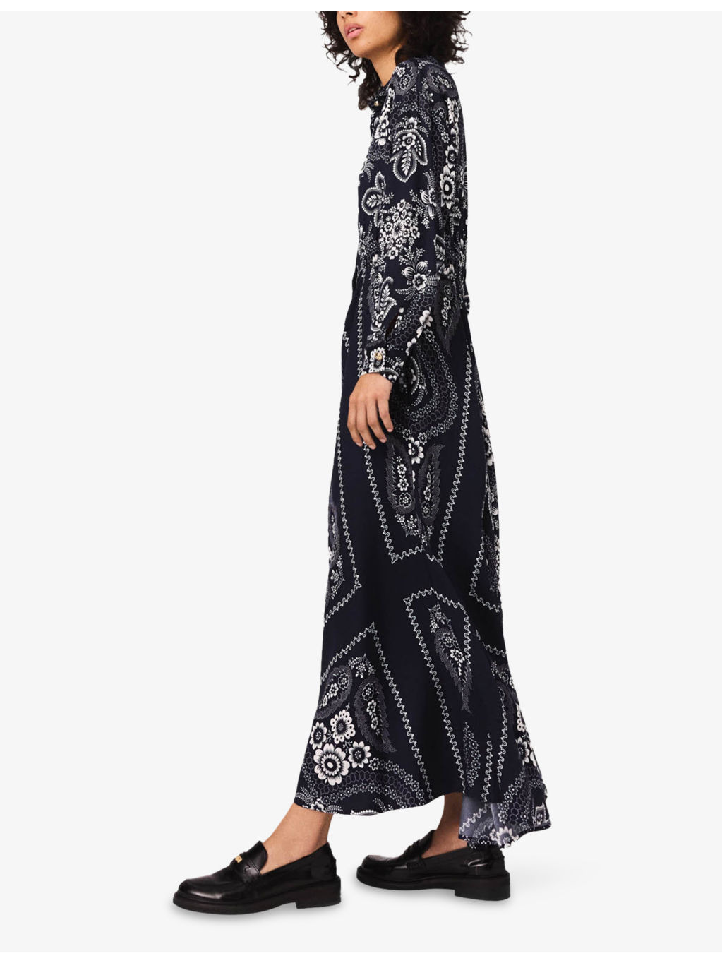 Paisley-Print Long-Sleeve Woven Maxi Dress - 3