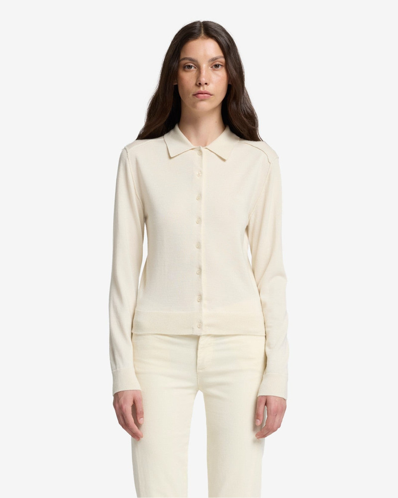 7 For All Mankind Cashmere Polo Cardigan in Ice White outlook