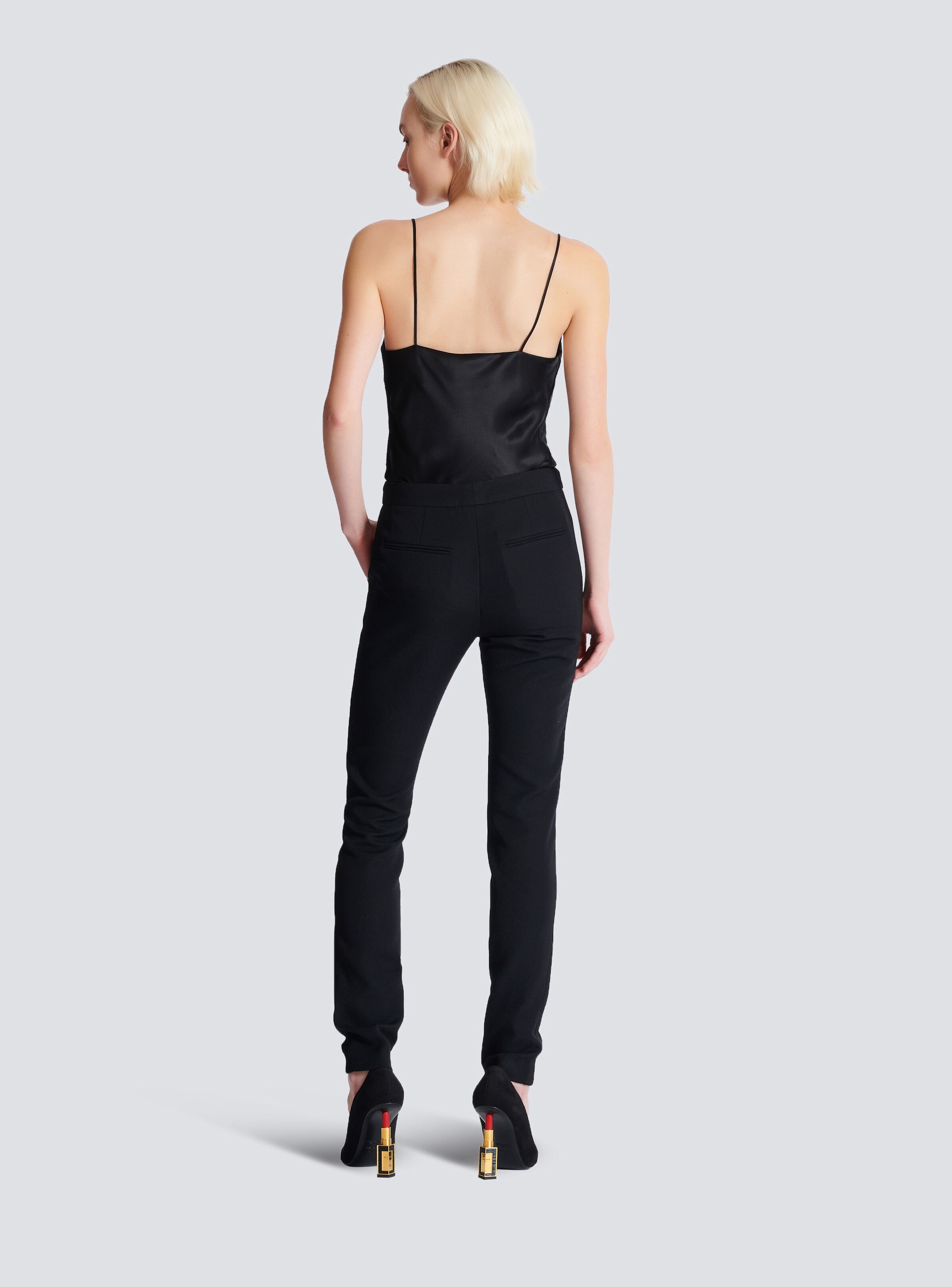 Zipped slim-fit grain de poudre trousers - 4