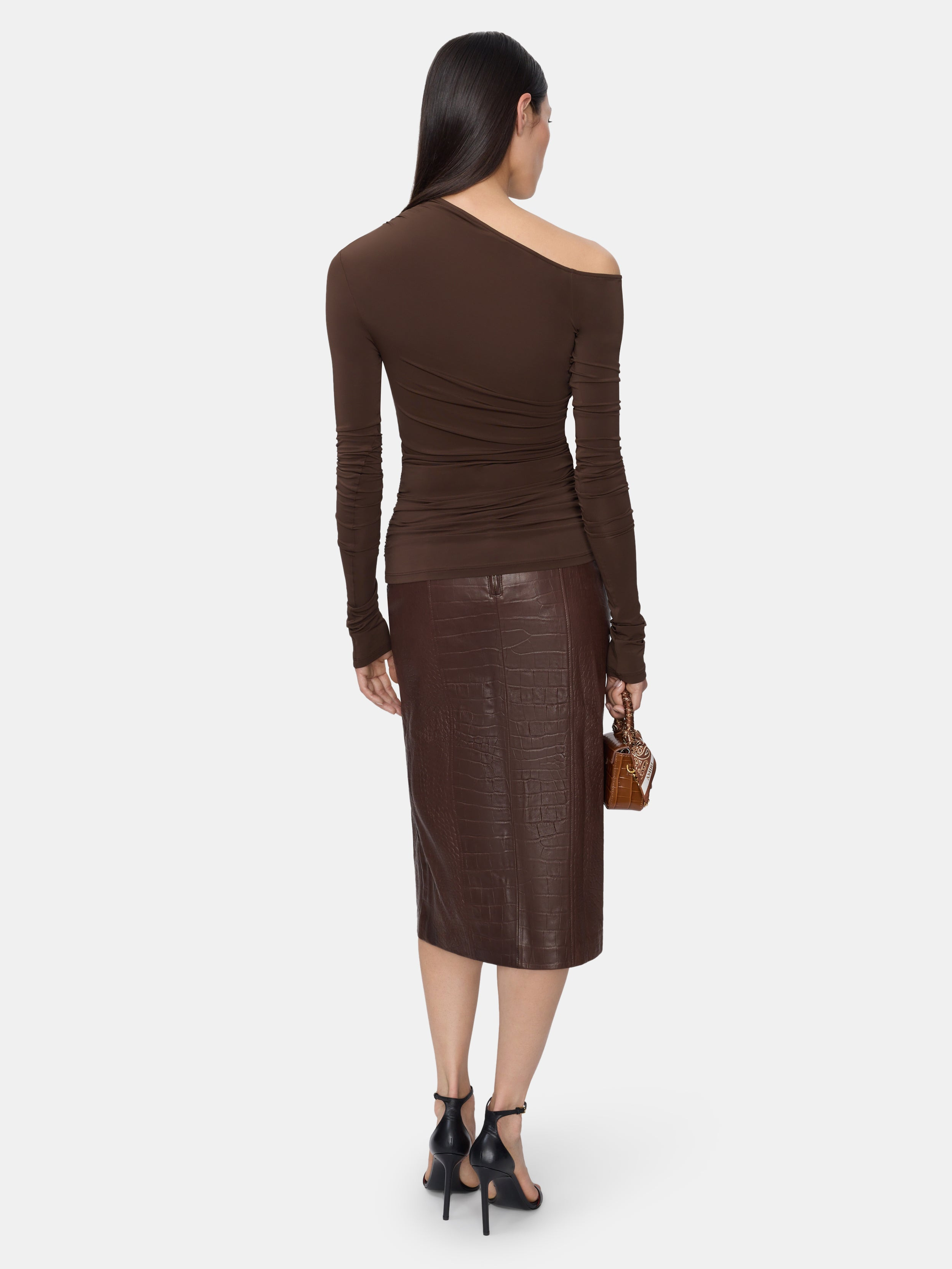 WOMEN'S CROC EMBOSSED MIDI SKIRT - 4