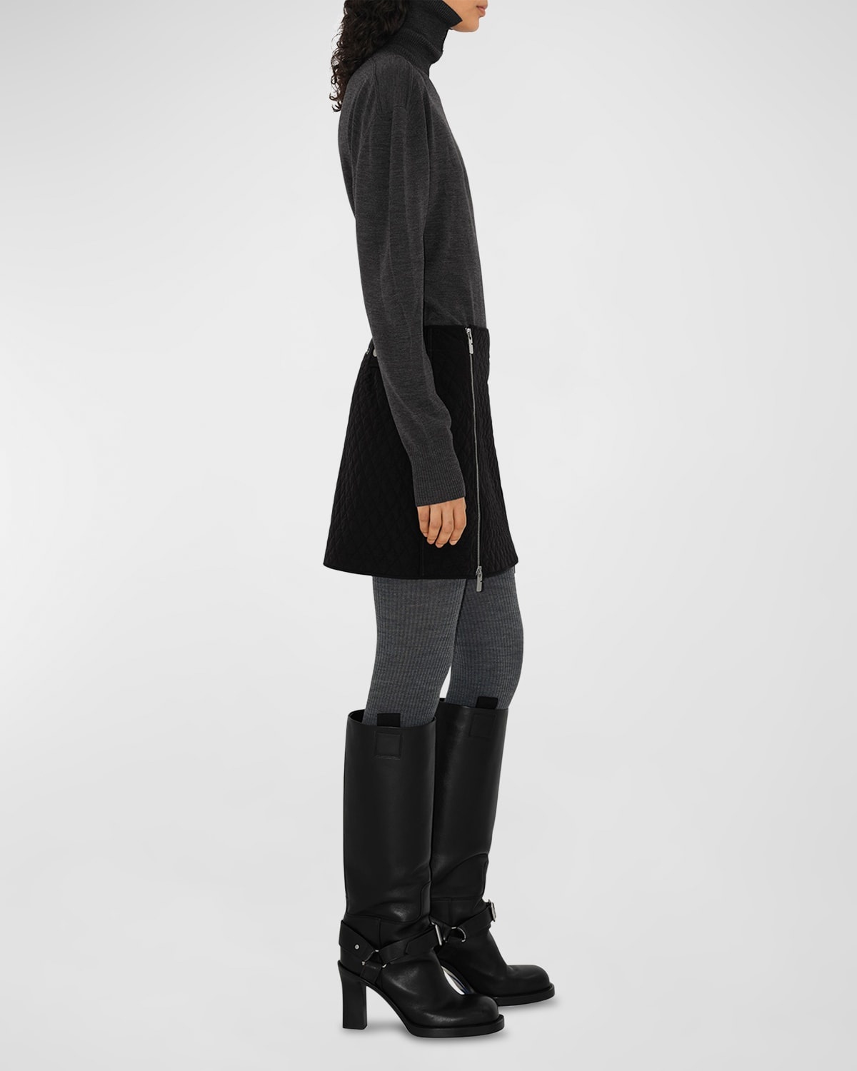 Burberry Quilted Mini Skirt with Zipper Detail