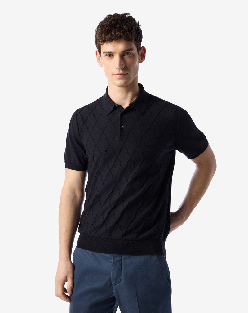 CORNELIANI Navy blue button-up organic cotton polo shirt outlook