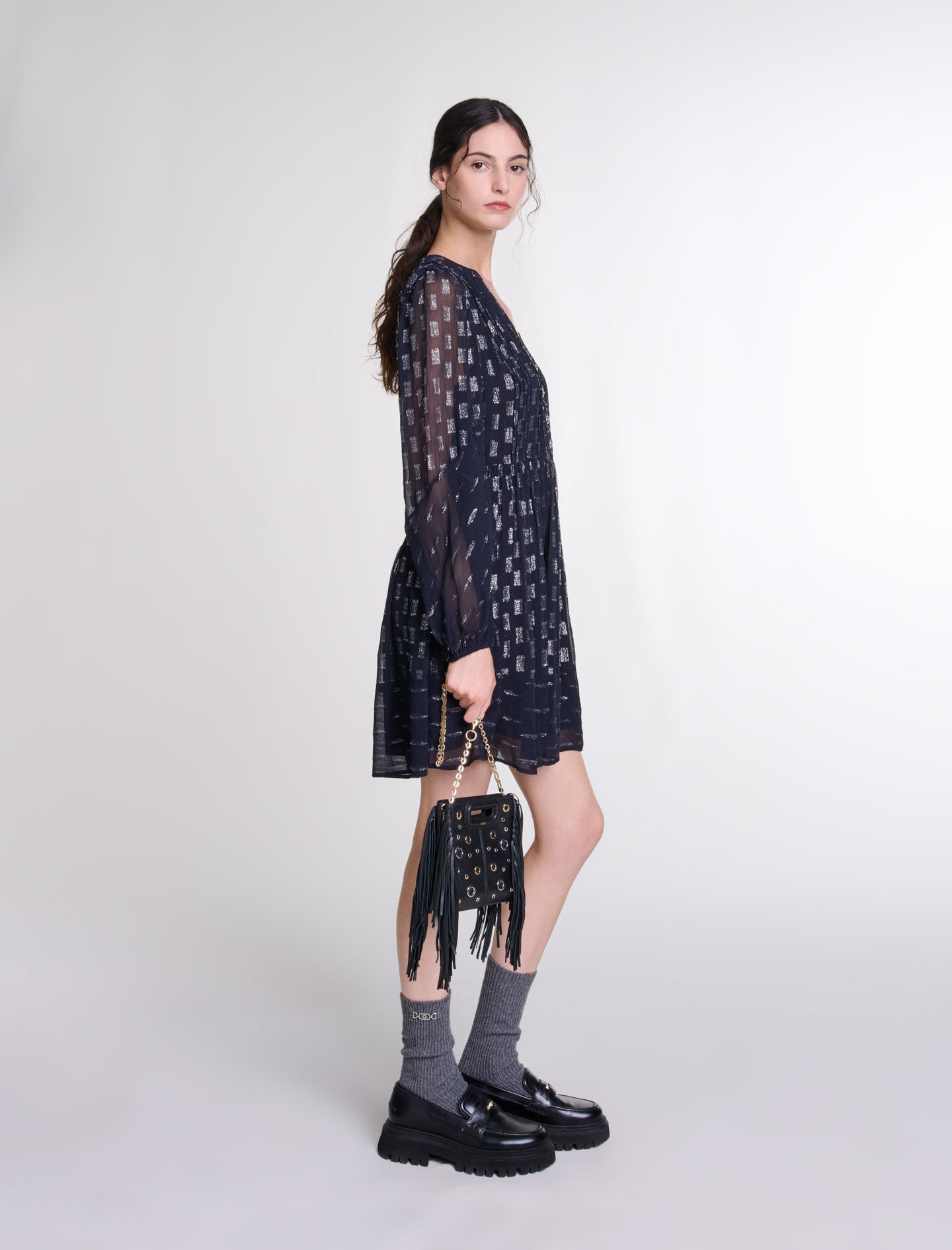 Pleated floral motif short dress - 3