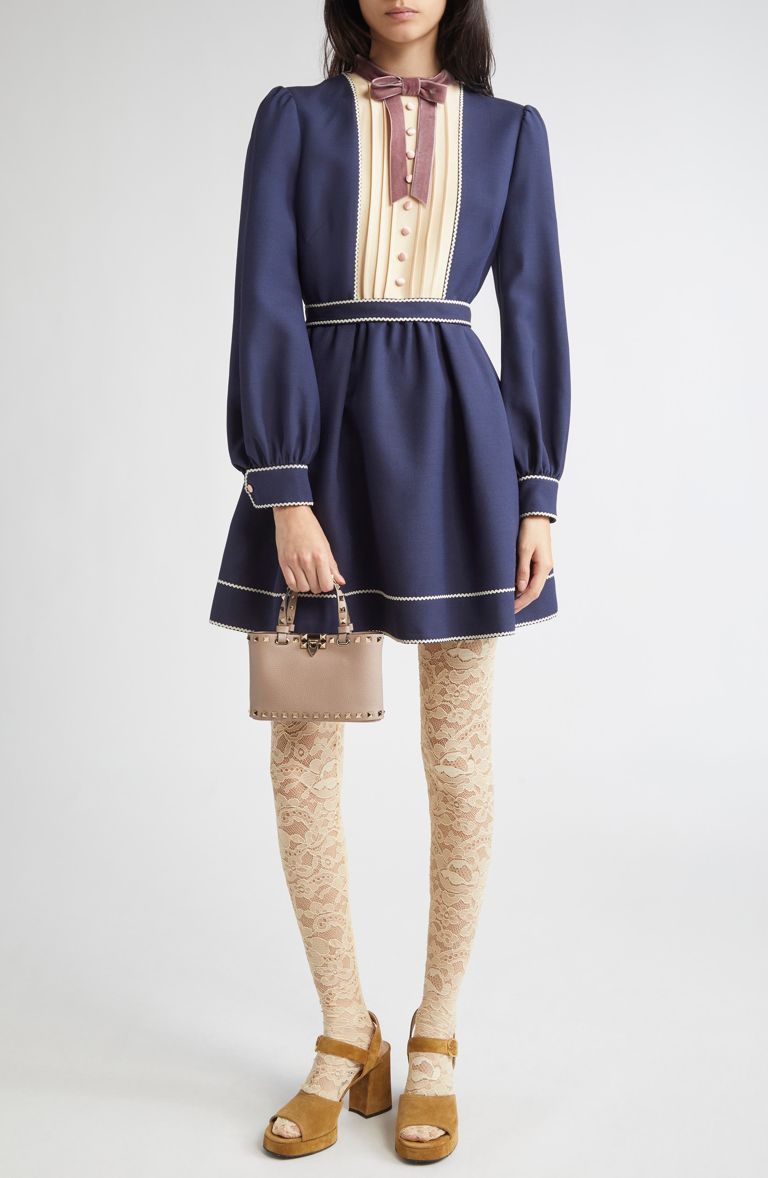Valentino Garavani Long Sleeve Crepe Couture Minidress in Blue Multi at Nordstrom - 1
