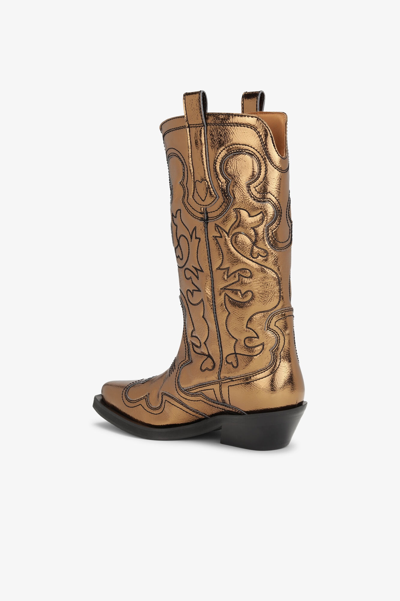 GANNI GOLD METALLIC MID SHAFT EMBROIDERED WESTERN BOOTS