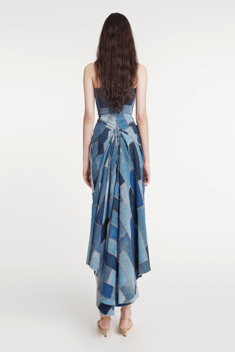 A.W.A.K.E. MODE UPCYCLED DENIM DRESS WITH BACK GATHERING BLUE DENIM outlook