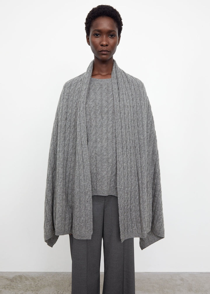 Cable knit cashmere scarf grey mélange - 4