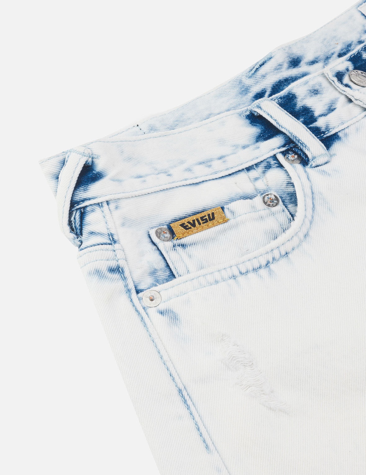Bleach Washed Kamon Embroidery Regular Fit Denim Shorts - 8